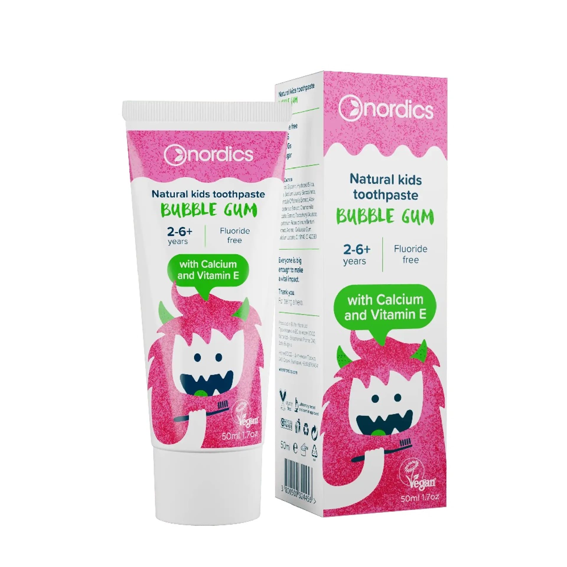 

NORDICS Natural Kids Toothpaste pasta bez fluoru dla dzieci 2-6+ lat Guma Balonowa 75ml