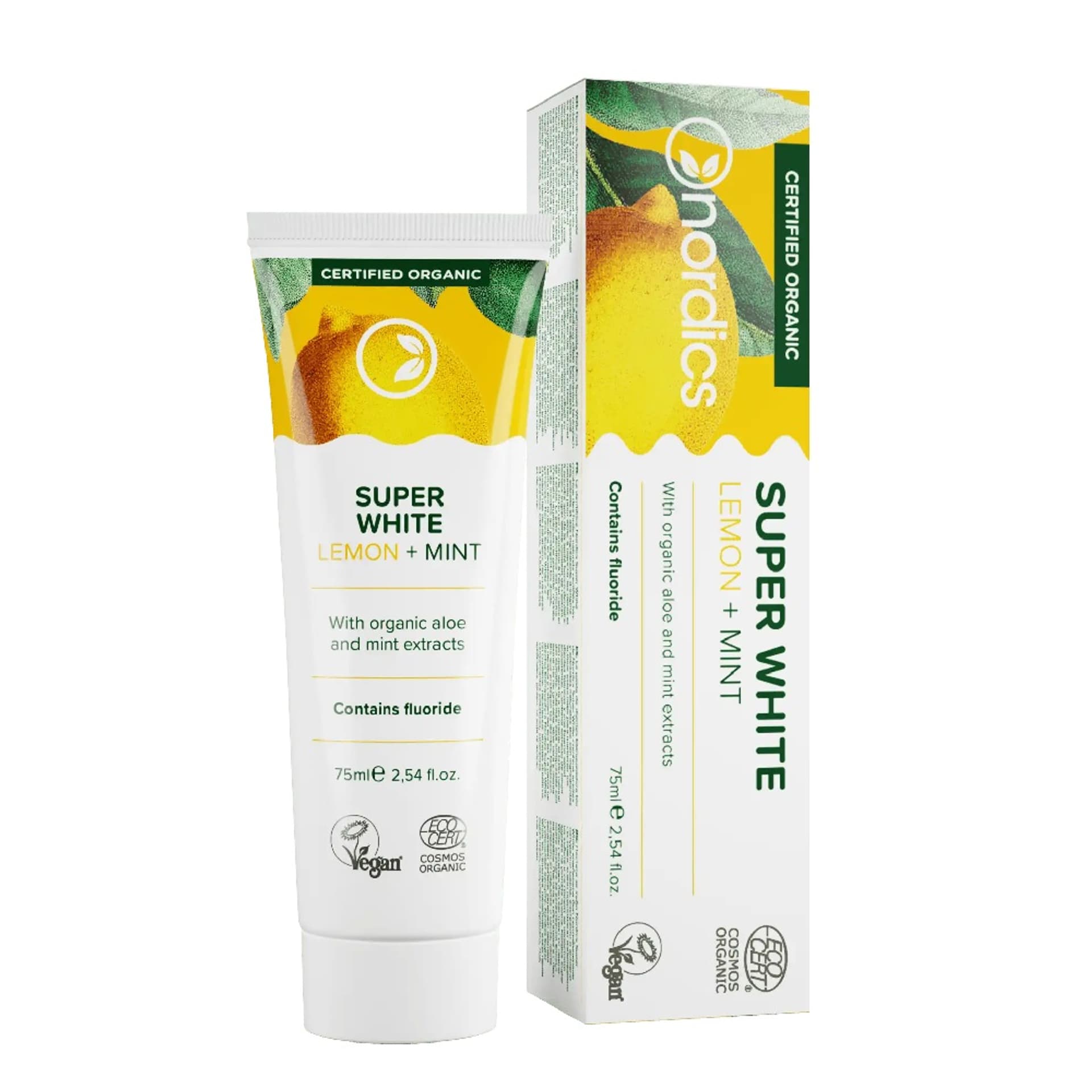 

NORDICS Super White Organic Toothpaste pasta do zębów z fluorem Lemon + Mint 75ml