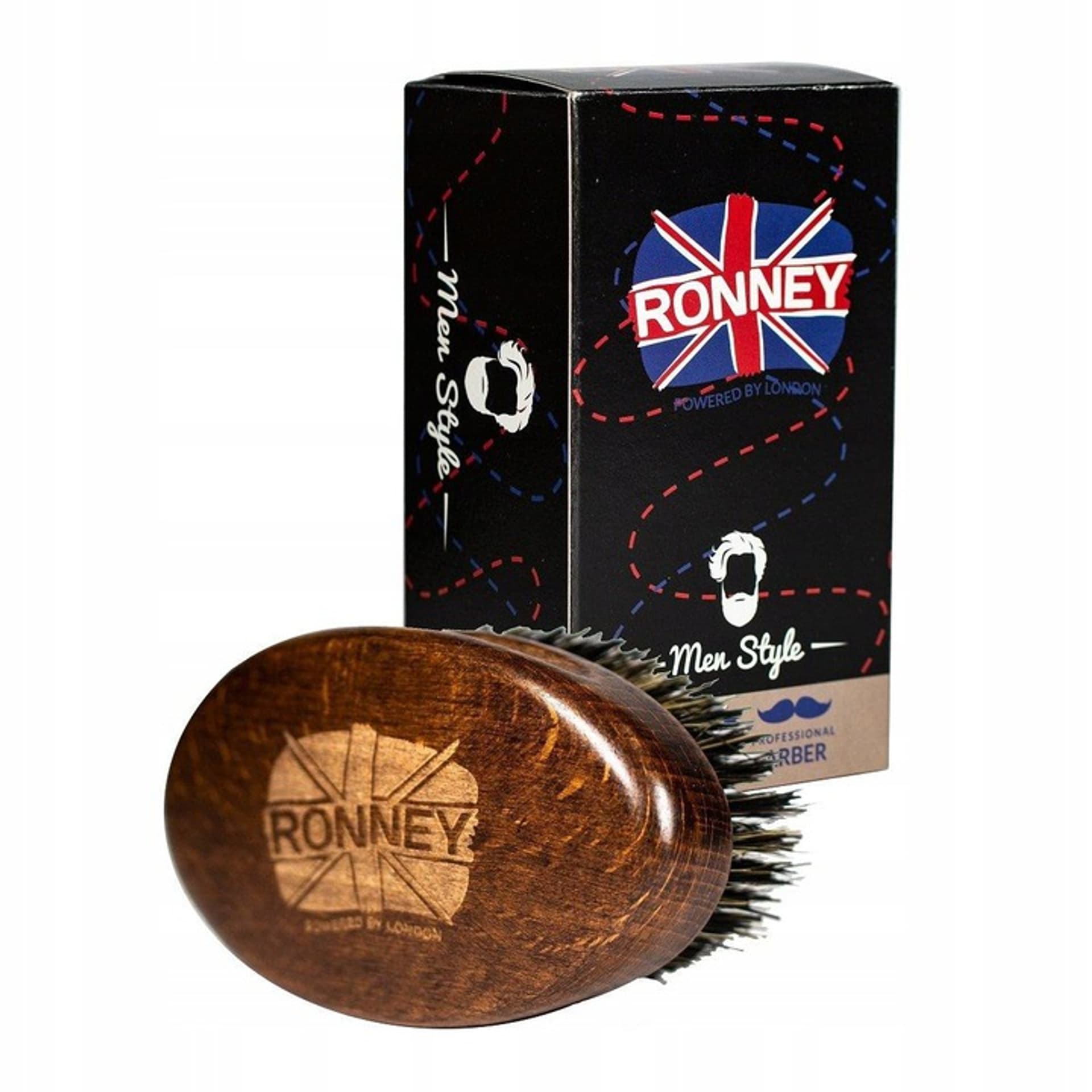 

RONNEY Wooden Beard Brush drewniana szczotka do brody z naturalnego włosia Duża Ciemna