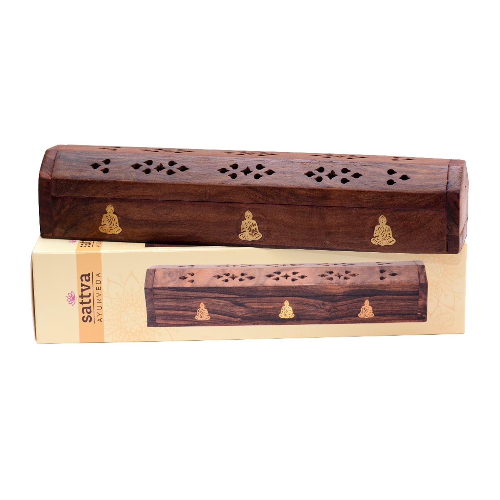 

SATTVA Ayurveda Incence Wooden Box Buddha pudełko drewniane na kadzidło z motywem Buddy