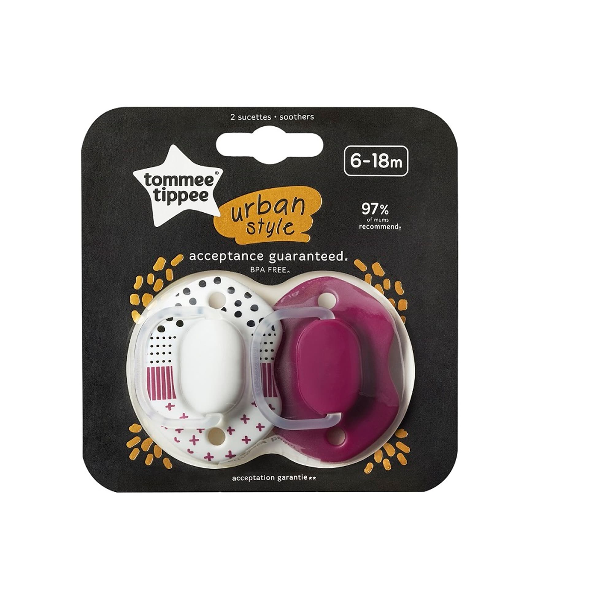 

TOMMEE TIPPEE Urban Smoczek uspokajający 6-18m Girl 2szt