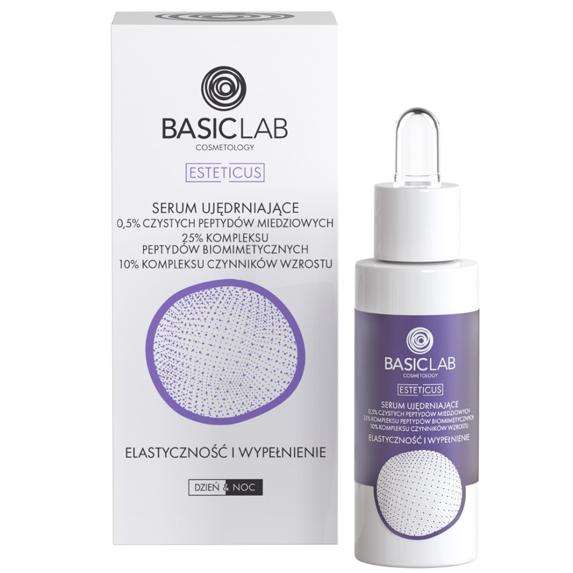 

BASICLAB Esteticus Serum Ujędrniające 0,5% pepydów miedziowych, 25% kompleksu peptydów biomimetycznych, 10% kompleksu czynników wzrostu Elastyczność i Wypełnienie 30ml