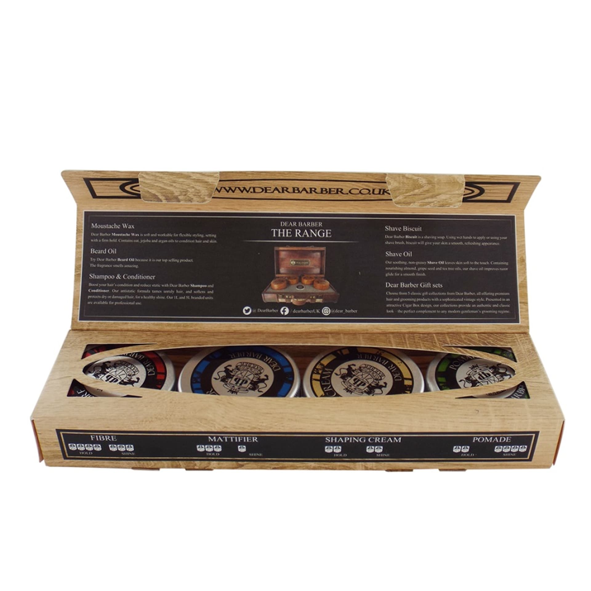 

DEAR BARBER SET Mini Styling Collection mini zestaw pomad do włosów Fibre 20ml + Mattifier 20ml + Shaping Cream 20ml + Pomade 20ml