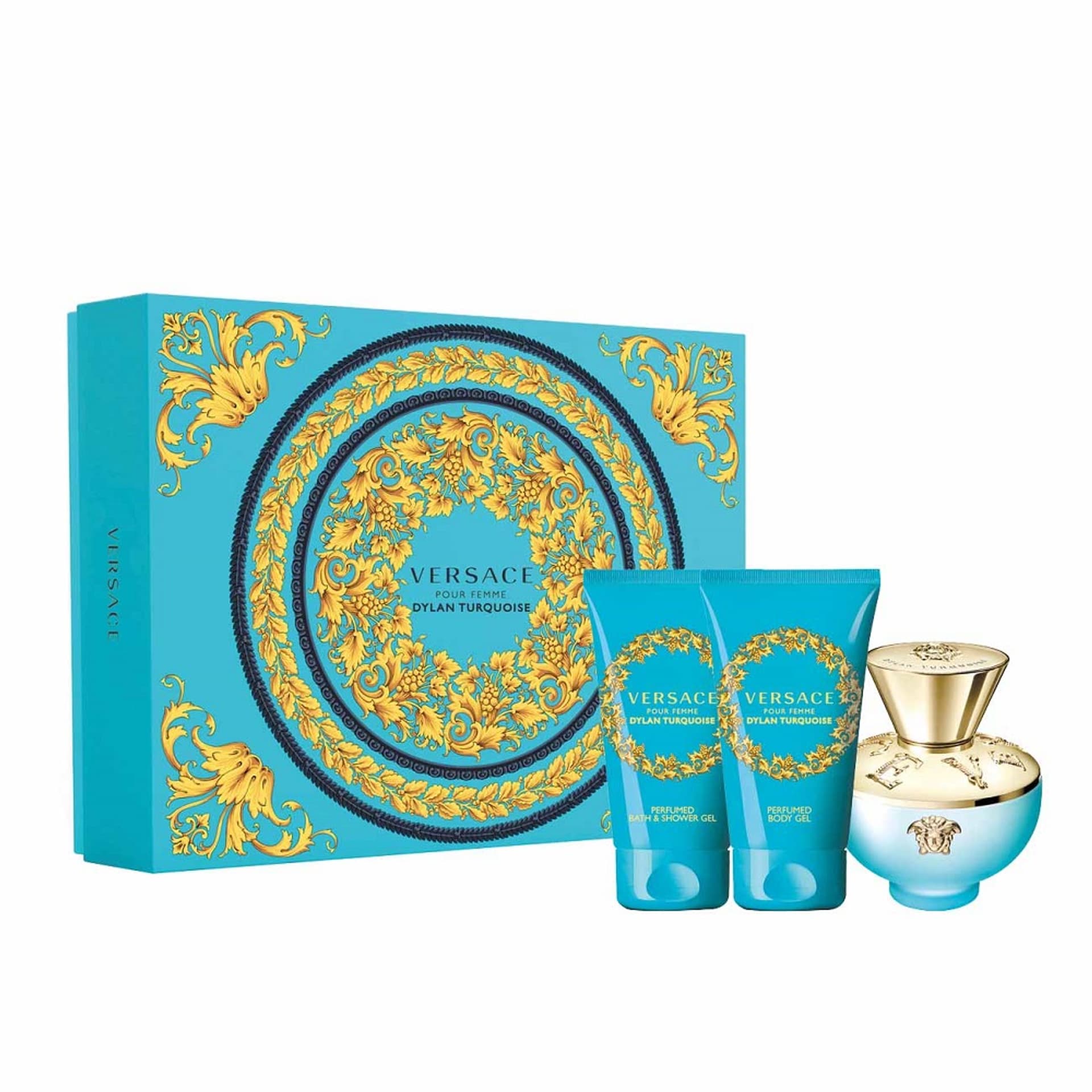 

SET VERSACE Dylan Turquoise Pour Femme EDT spray 50ml + SHOWER GEL 50ml + BODY GEL 50ml