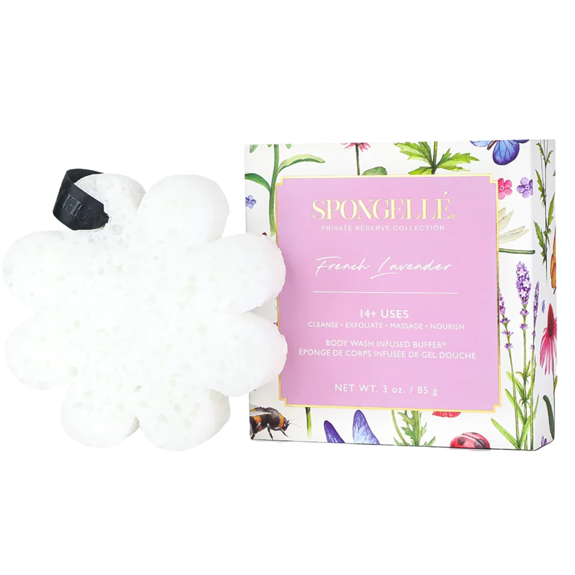 

SPONGELLE Boxed White Flower gąbka nasączona mydłem do mycia ciała French Lavender