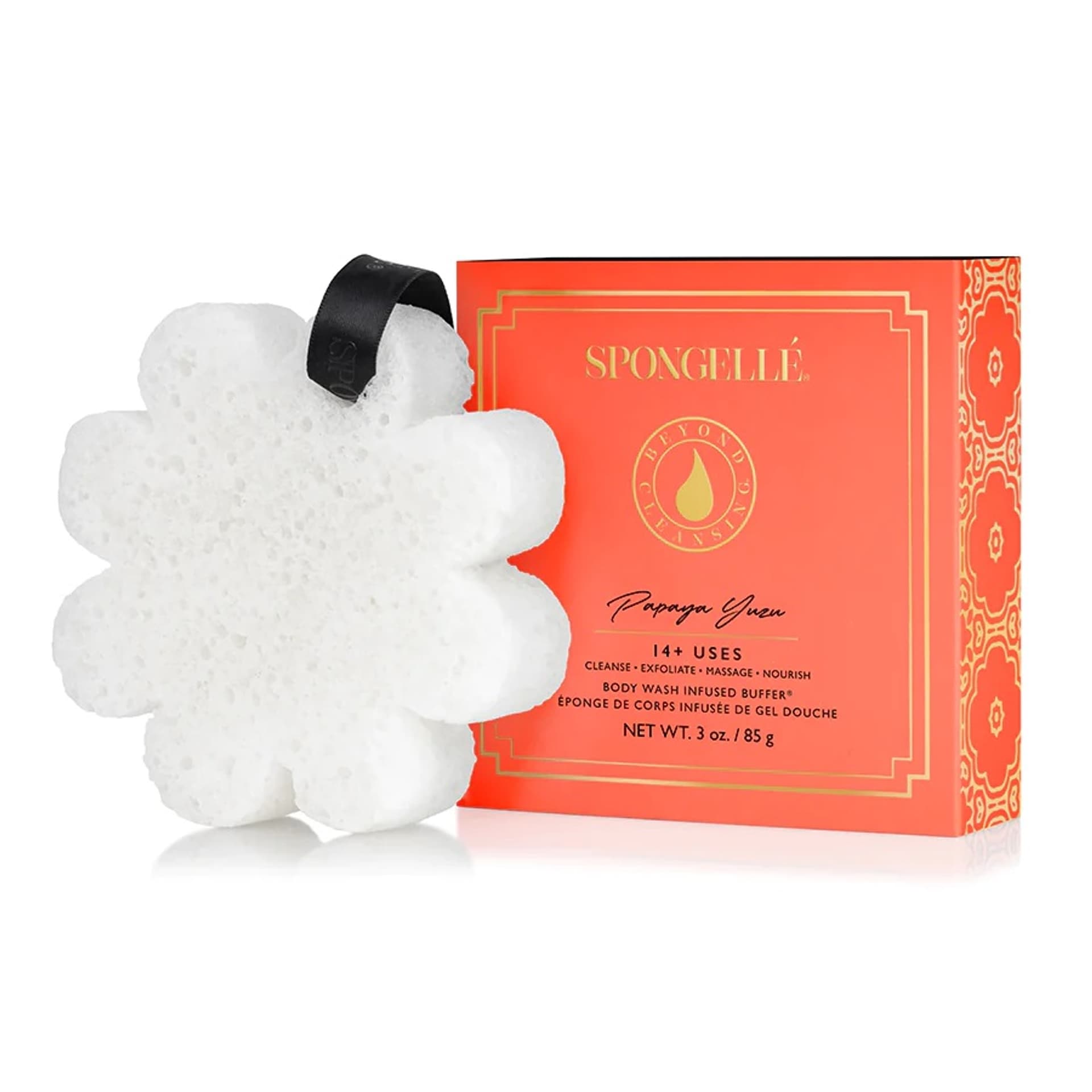 

SPONGELLE Boxed White Flower gąbka nasączona mydłem do mycia ciała Papaya Yuzu
