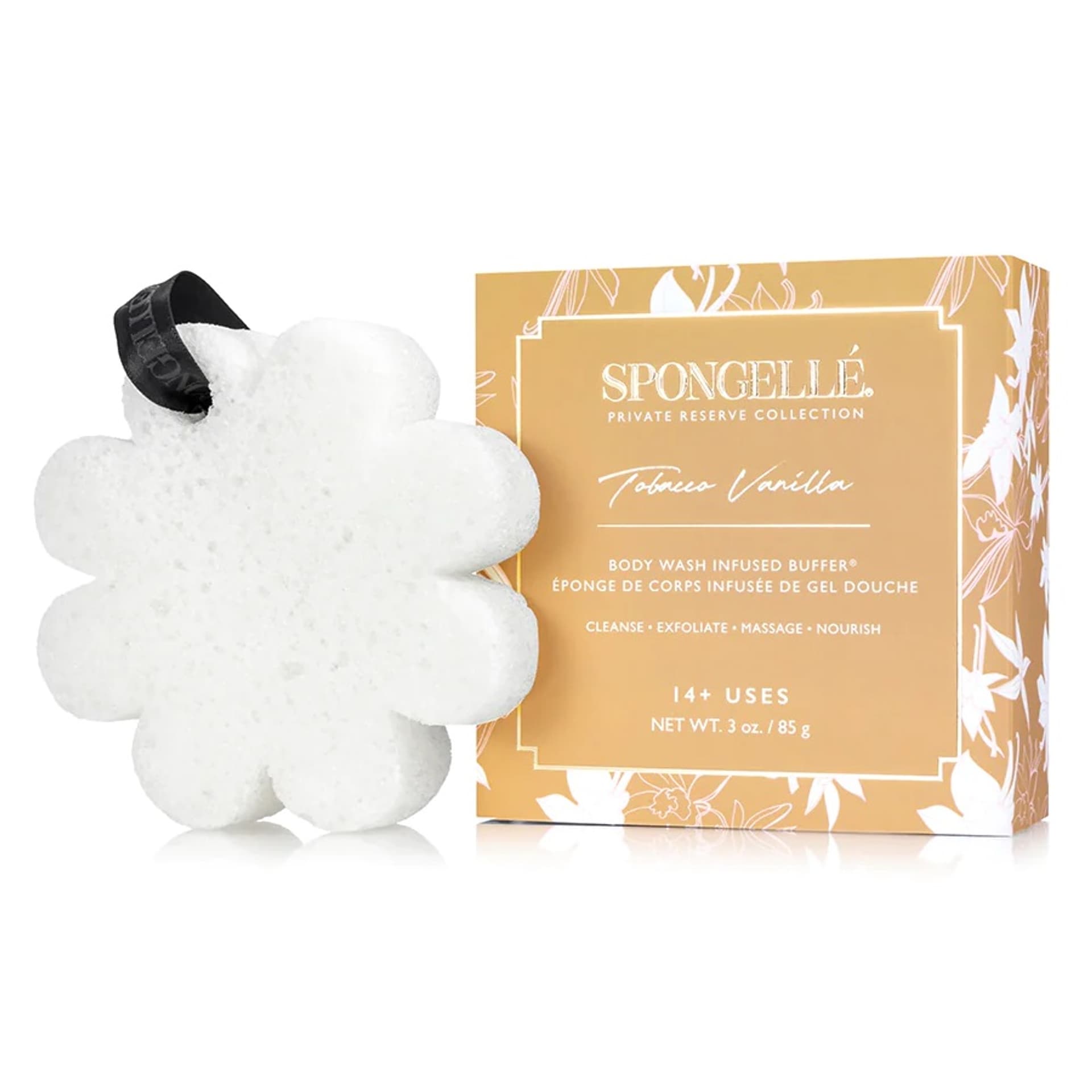 

SPONGELLE Boxed White Flower gąbka nasączona mydłem do mycia ciała Tobacco Vanilla White