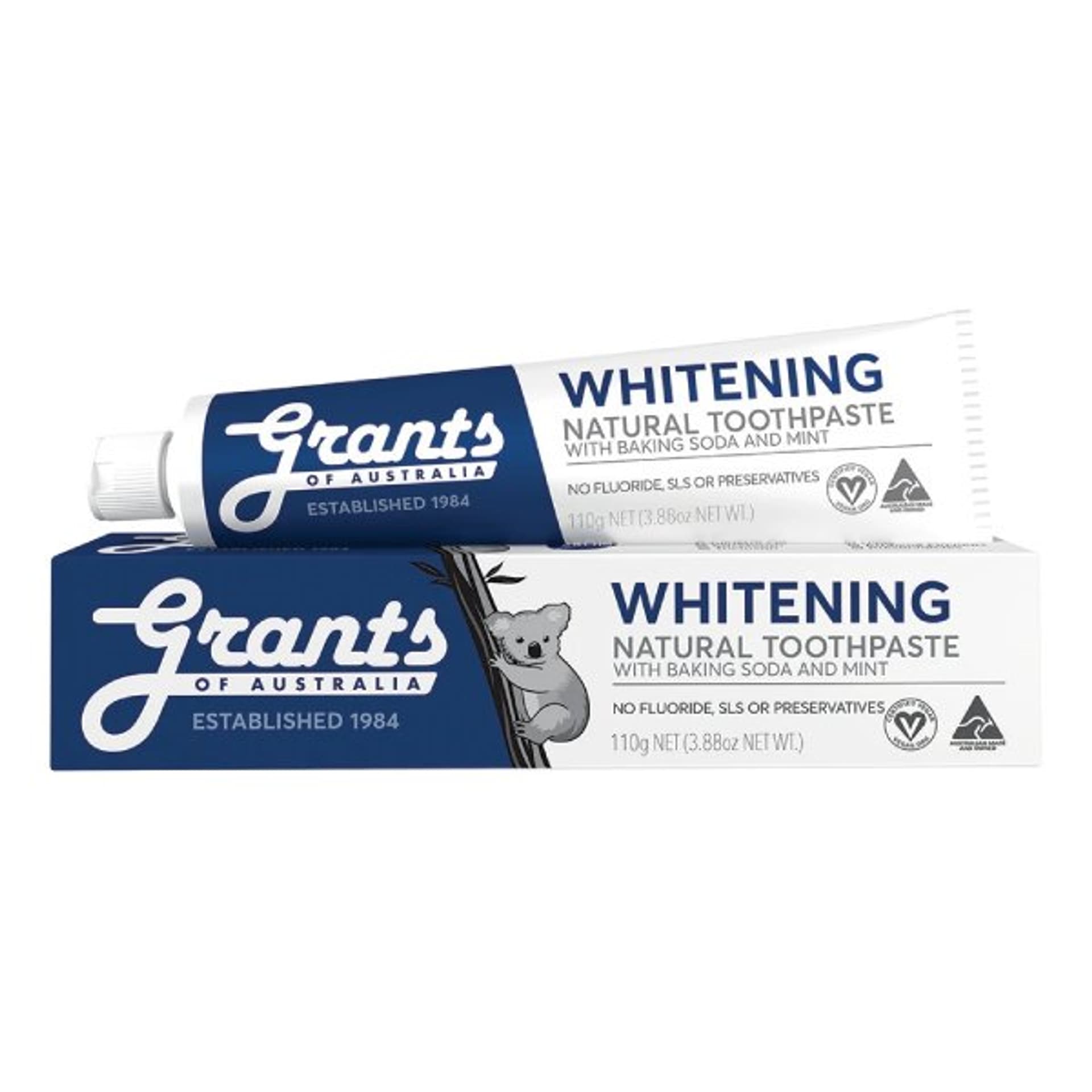 

GRANTS OF AUSTRALIA Whitening Natural Toothpaste With Baking Soda And Mint wybielająca naturalna pasta do zębów bez fluoru 110g