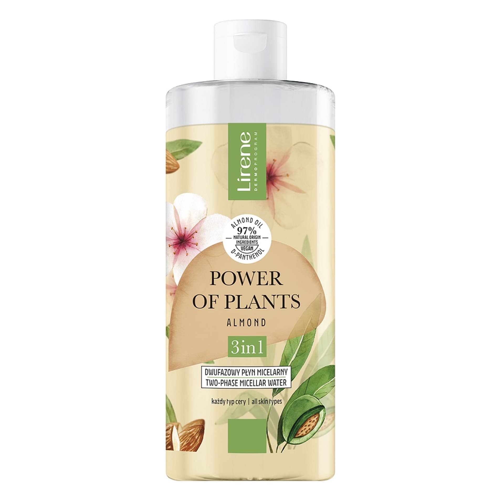 

LIRENE Power of Plants dwufazowy płyn micelarny 3w1 do każdego rodzaju skóry Migdał 400ml