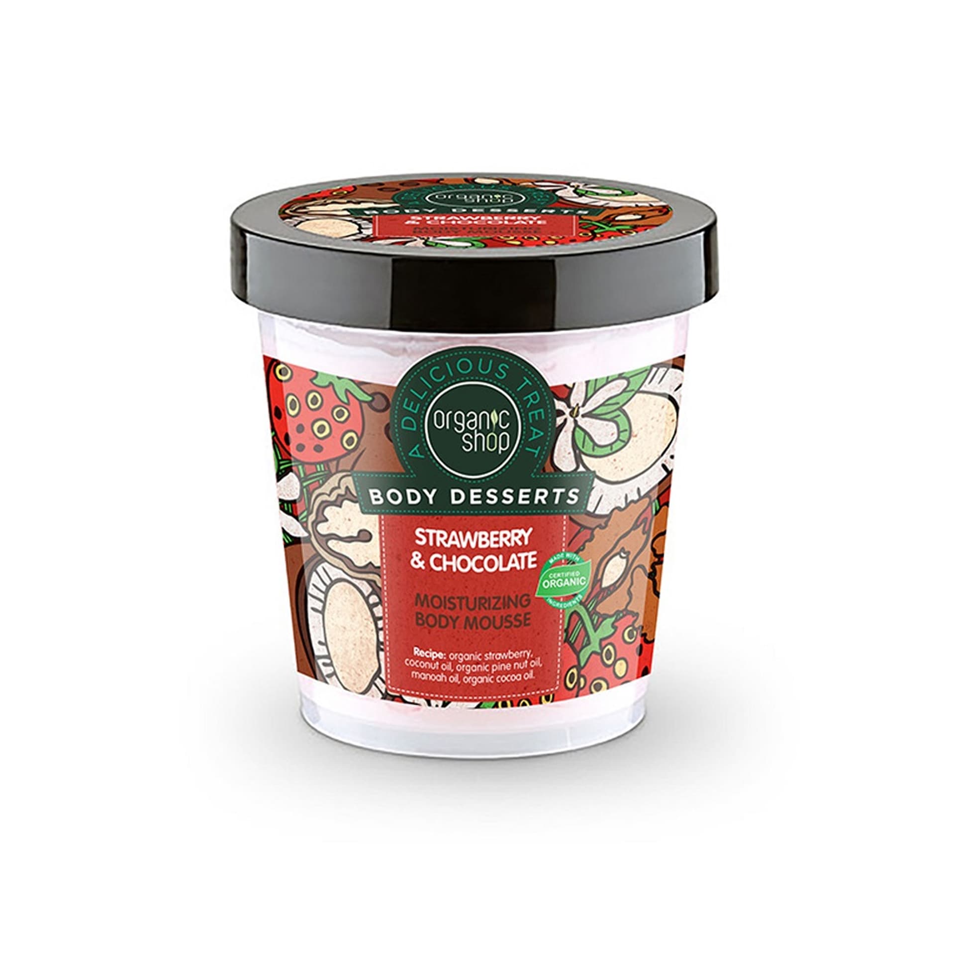 

ORGANIC SHOP Body Desserts Strawberry Chocolate Moisturizing Body Mousse nawilżający mus do ciała o zapachu truskawek z czekoladą 450ml
