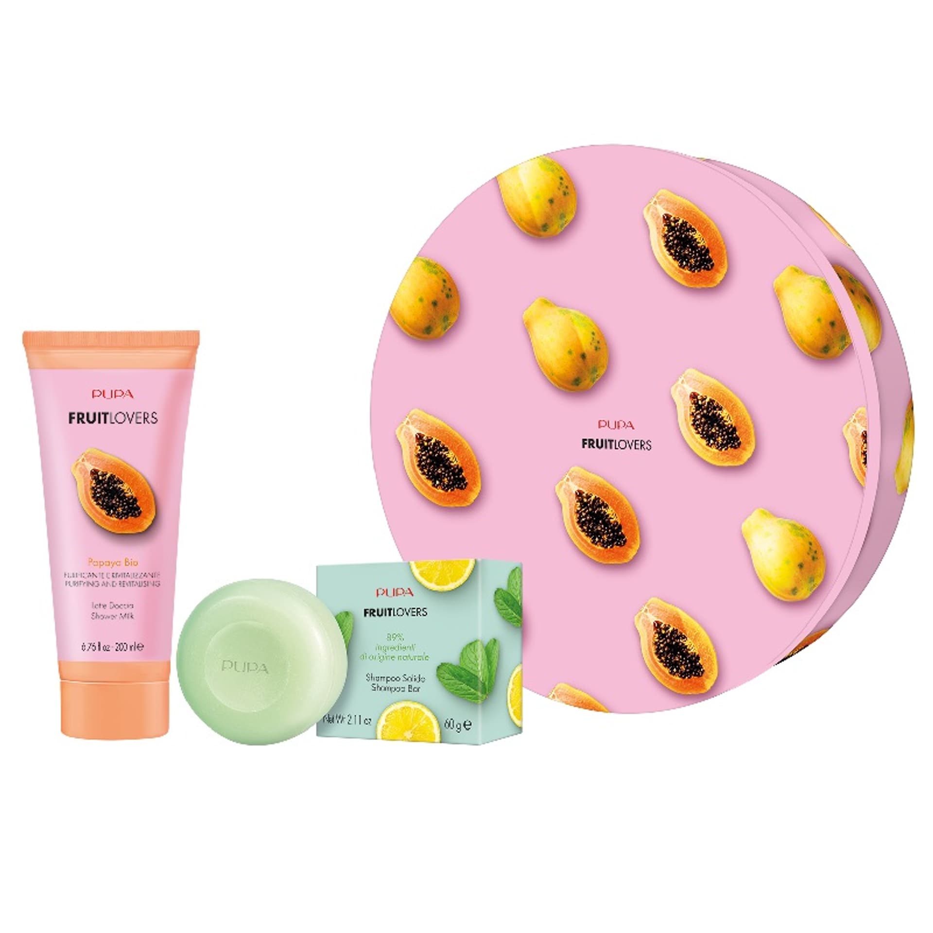 

PUPA SET Fruit Lovers Papaya żel pod prysznic 200ml + szampon w kostce 60g