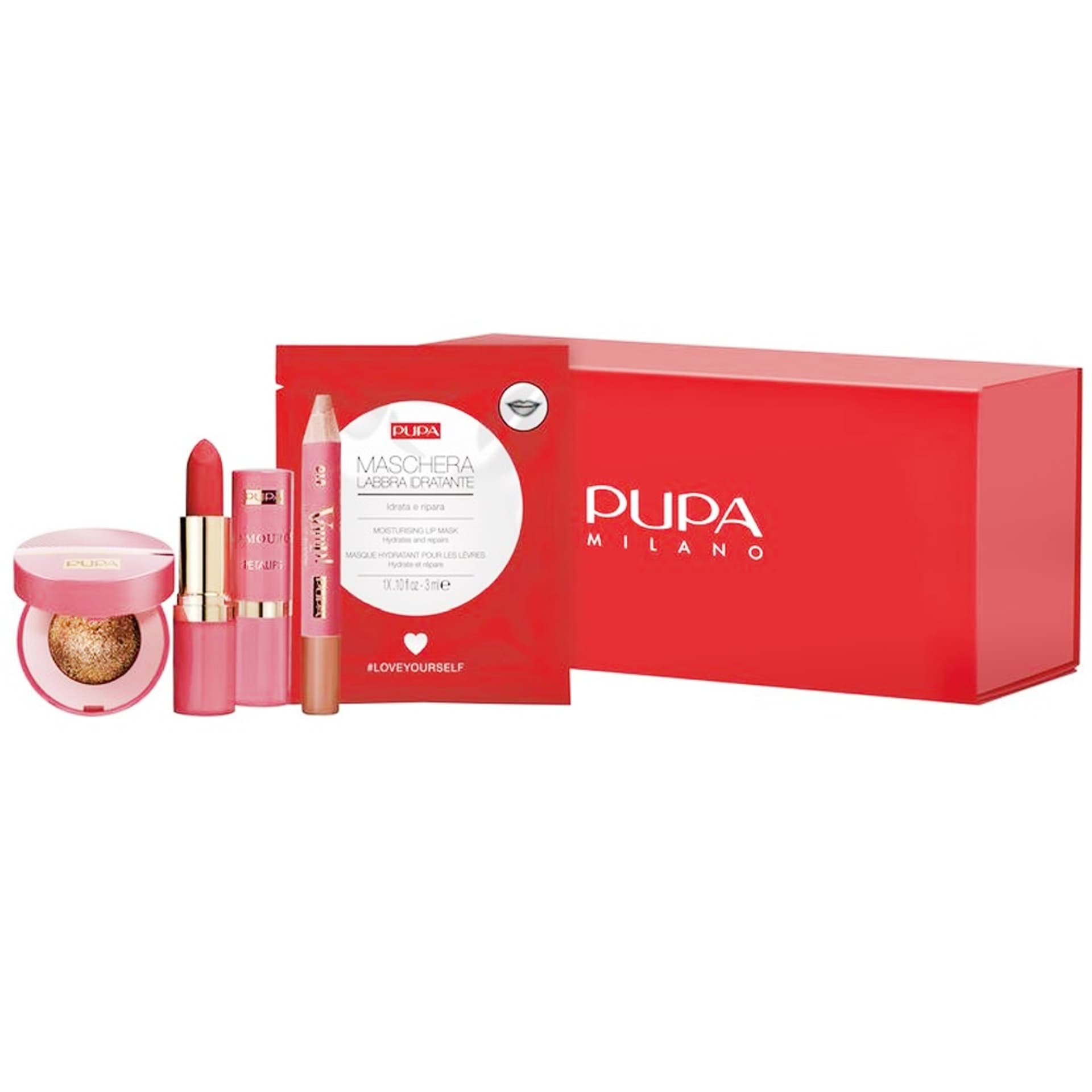 

PUPA SET My Fabulous Beauty Box cień do powiek 2g + cień do powiek w kredce 1,15g + pomadka do ust + maseczka do ust 3ml
