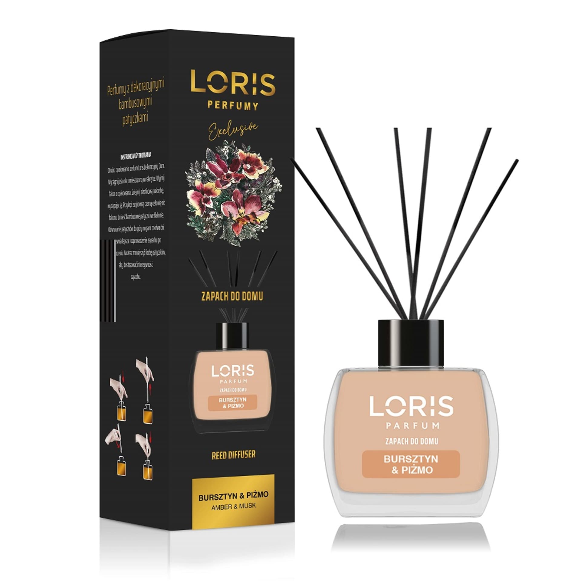 

LORIS Reed Diffuser dyfuzor zapachowy z patyczkami Bursztyn Piżmo 120ml