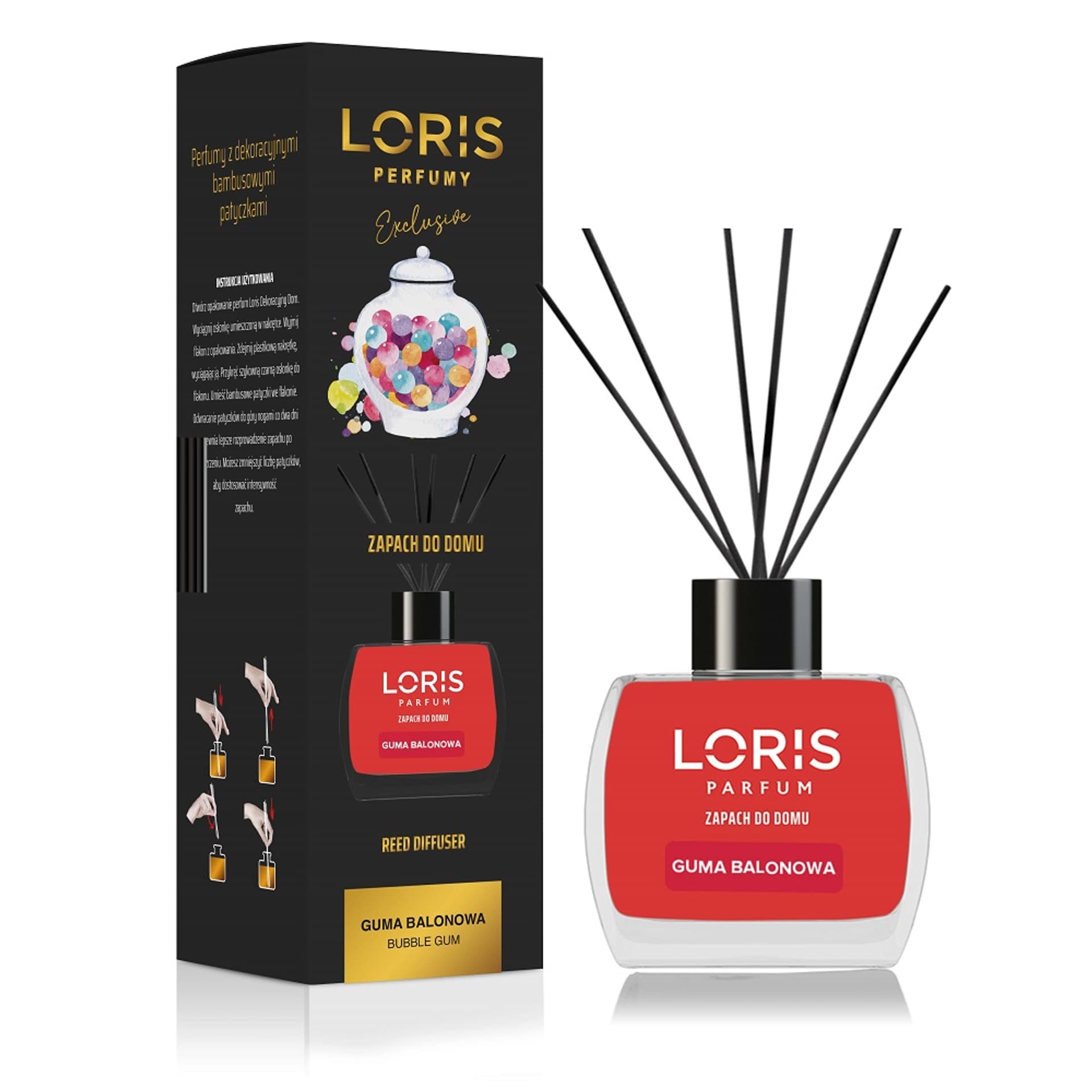 

LORIS Reed Diffuser dyfuzor zapachowy z patyczkami Guma Balonowa 120ml