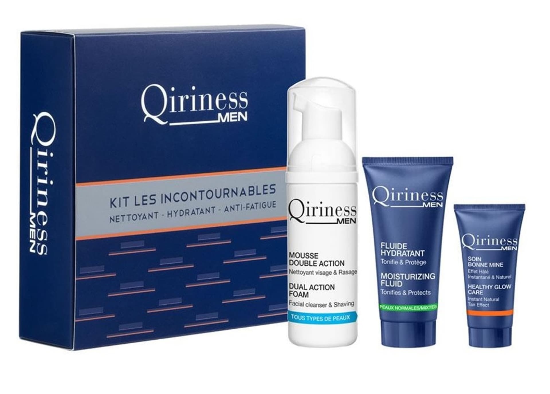 

QIRINESS SET Men The Indispensables Kit Double Action Foam 50ml + Moisturizing Fluid 15ml + Healthy Glow Care 5ml