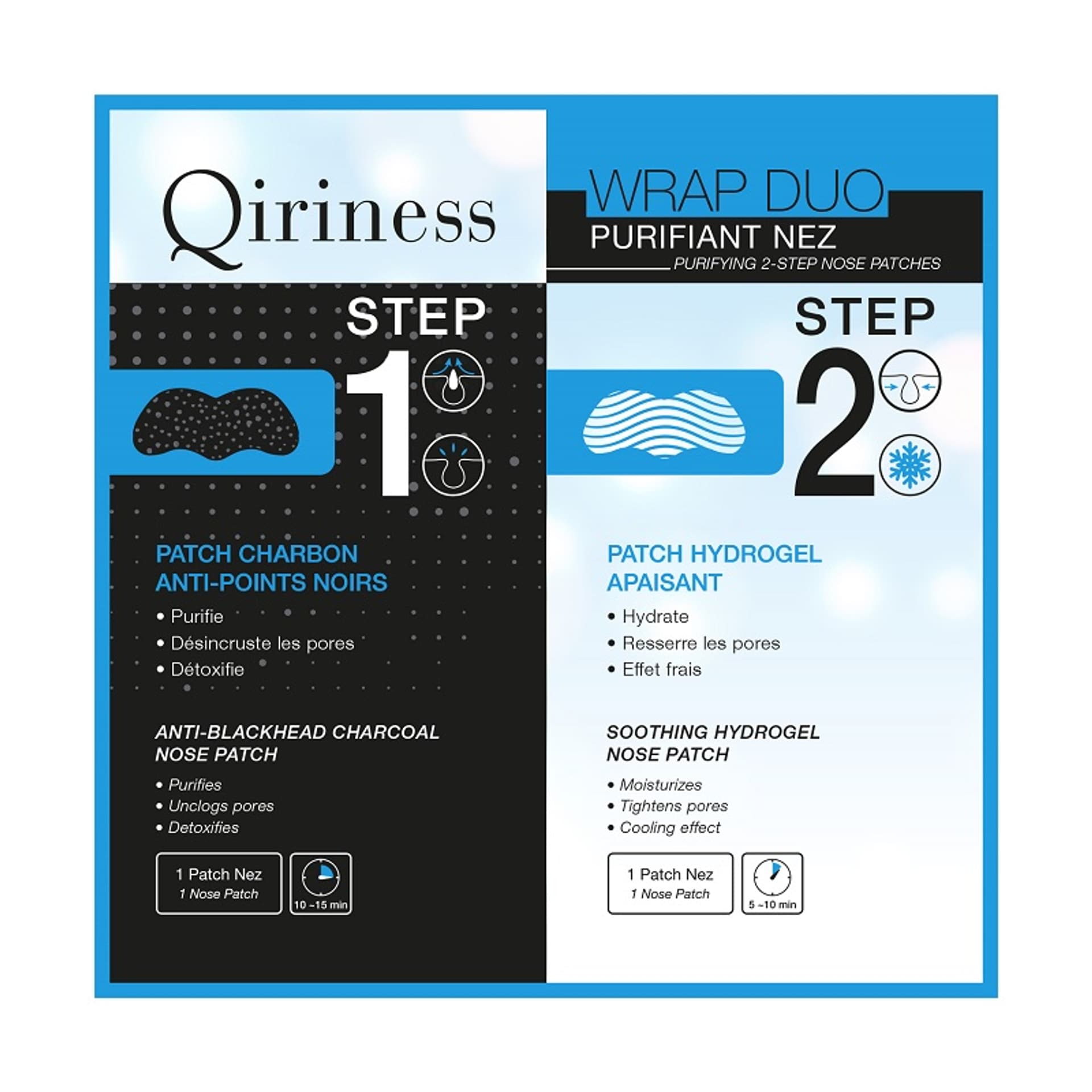 

QIRINESS Wrap Duo Purifiant Nez maska w płachcie do dwuetapowego zabiegu oczyszczania skóry okolicy nosa