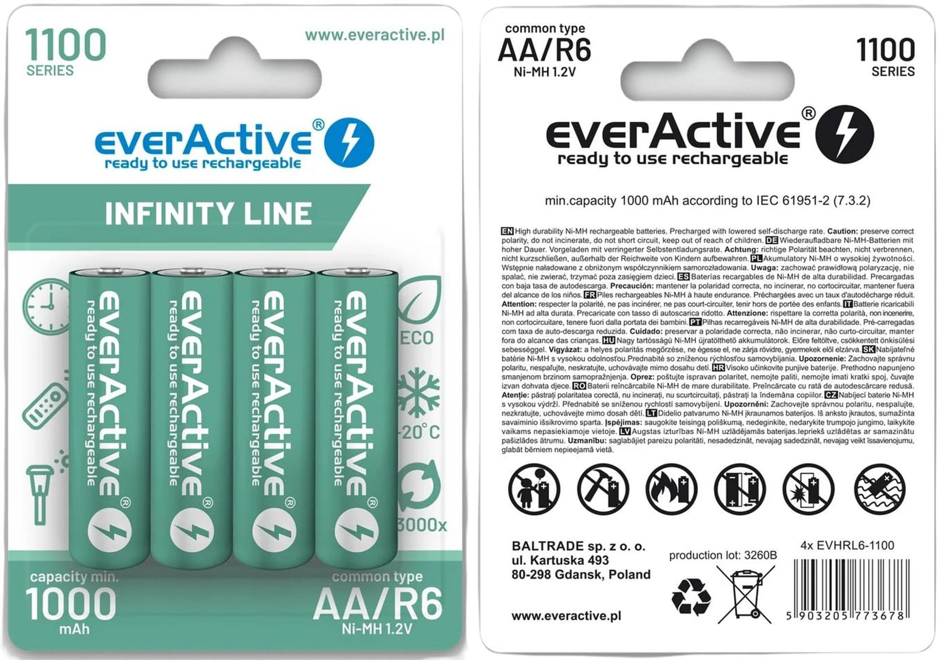 

Akumulatorki AA / R06 Ni-MH everActive 1100mAh Infinity Line 3000 cykli (blister 4 szt.)