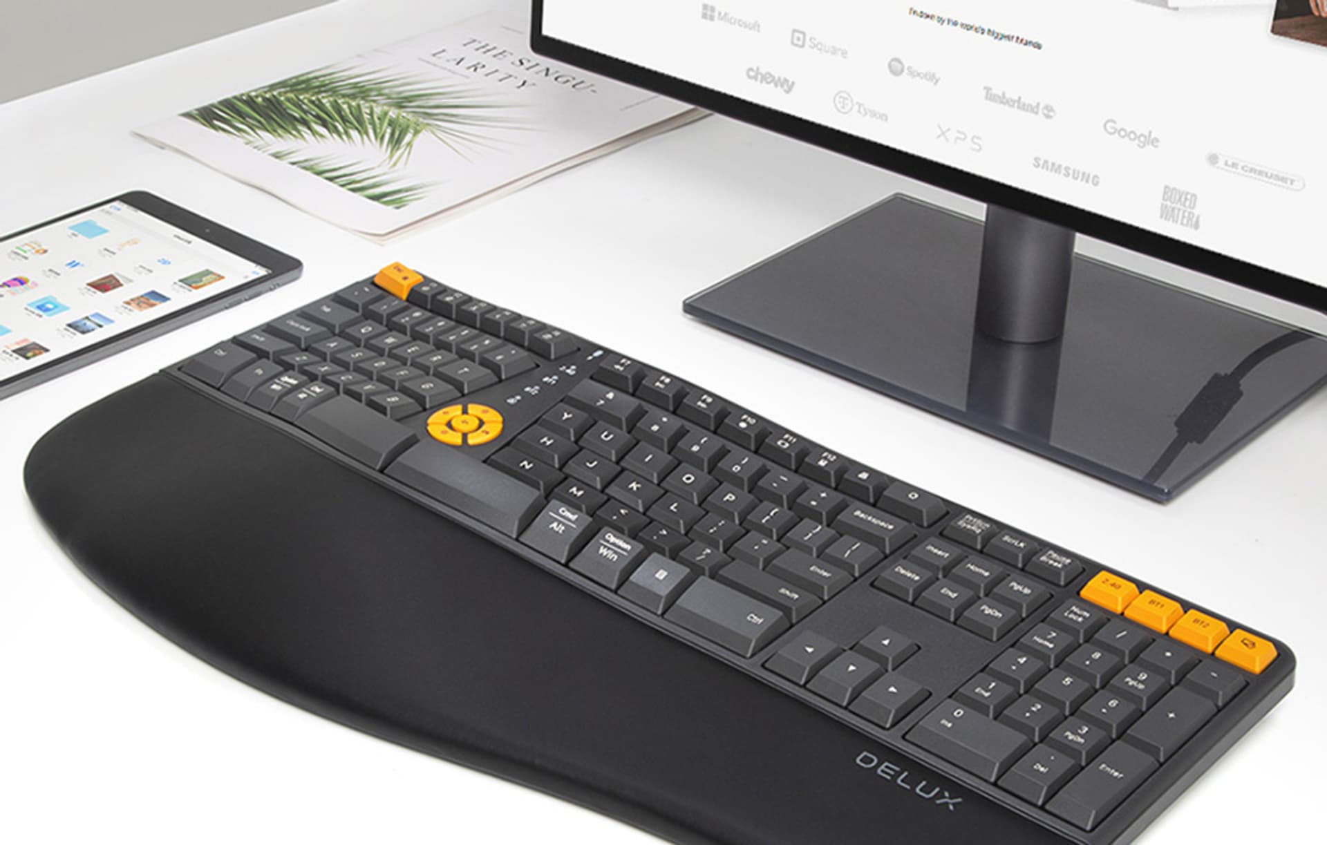 

Klawiatura ergonomiczna Delux GM905DB BT+2.4G (szaro-pomarańczowa)