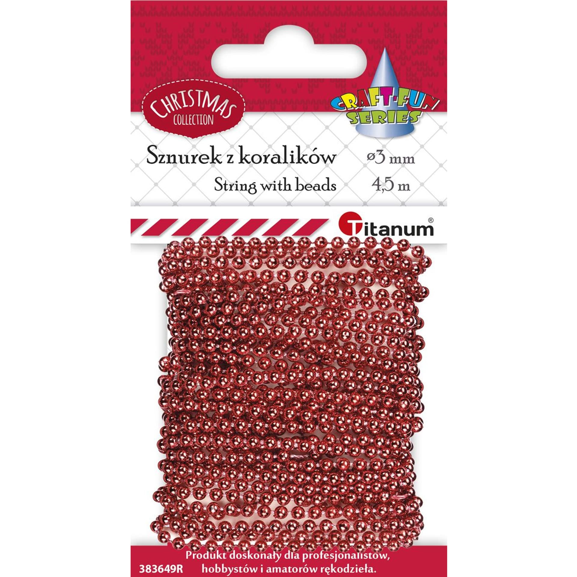

Koraliki na sznurku czerwone 3mm x 4,5m 412437 TITANUM