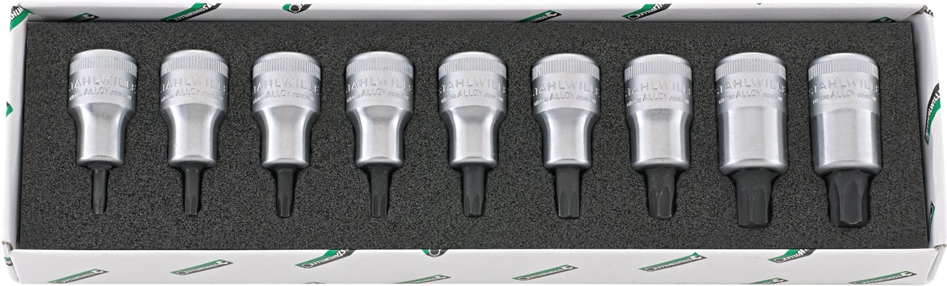 

Zestaw narzędzi 1/2" TORX T20-T60 9-częściowy, w opakowaniu kartonowym STAHLWILLE