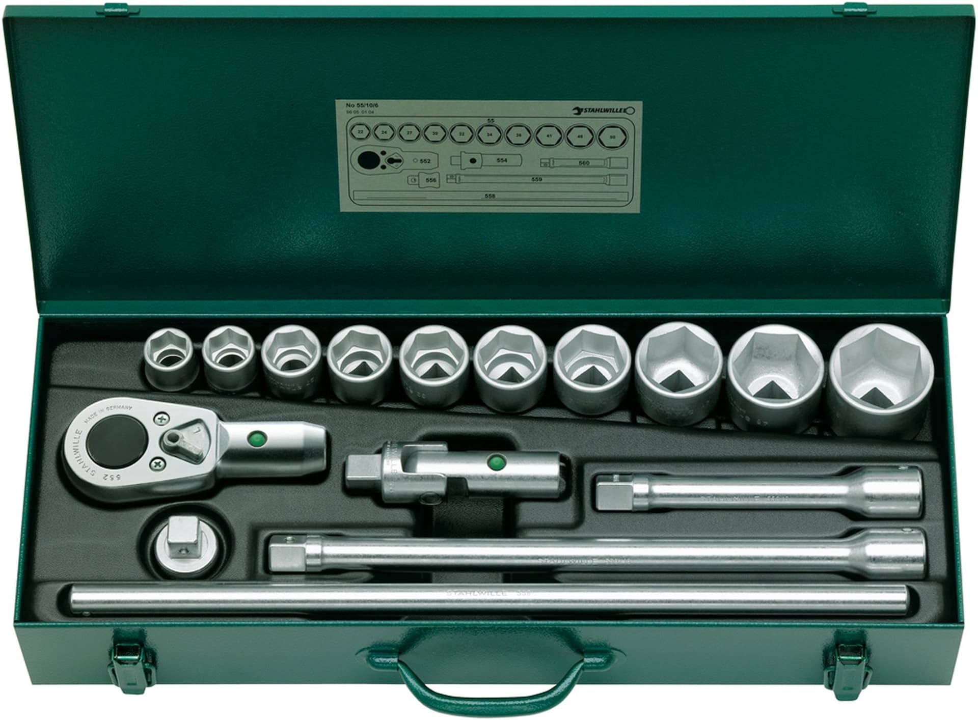 

Zestaw narzędzi 3/4" 16-el.w metalowej walizce (10 nasadek 22-50mm+6 akcesoriów) STAHLWILLE, 10 nasadek 22-50mm+6 akcesoriów) stahlwill