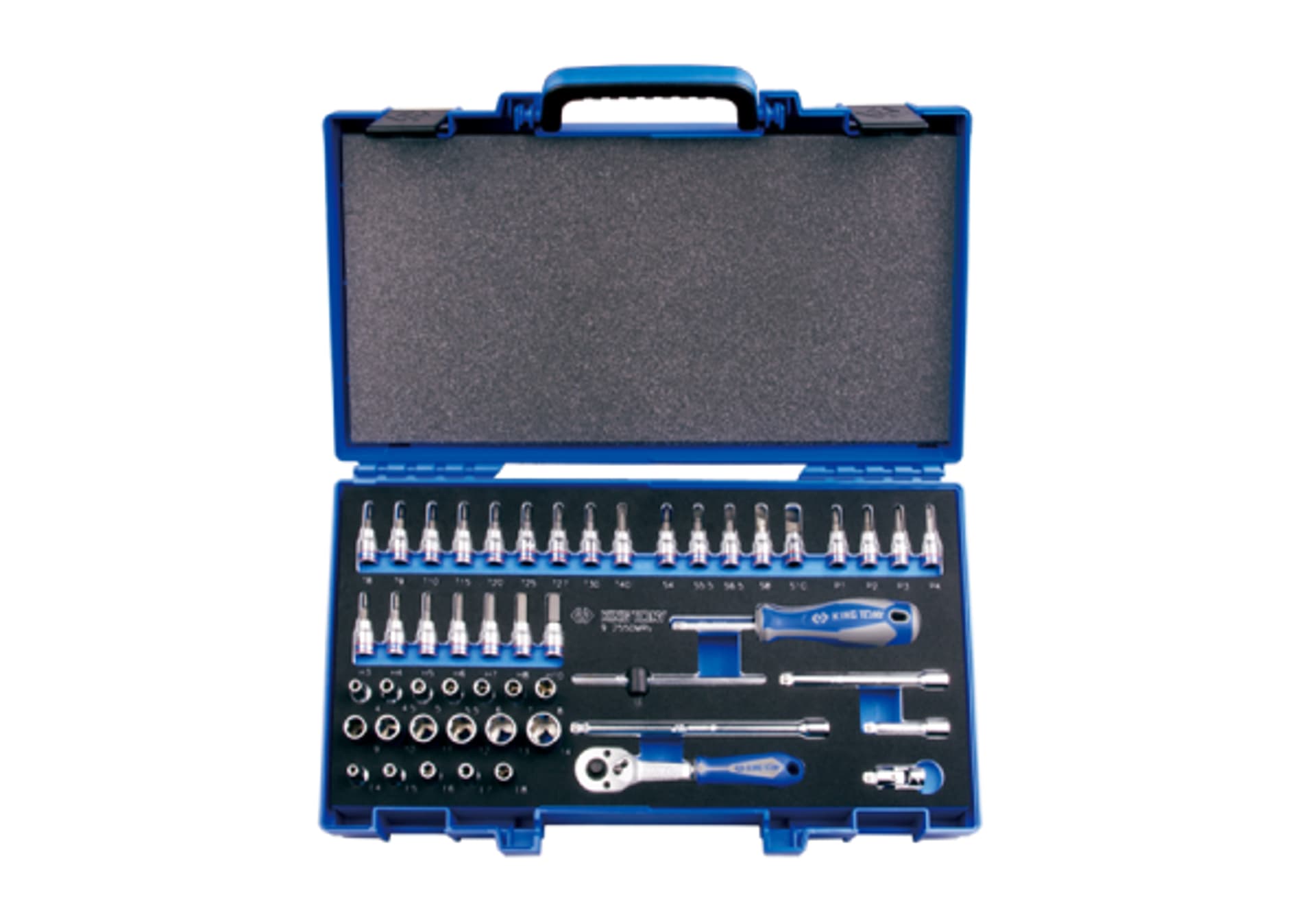 

ZESTAW NARZĘDZI 1/4" 50cz. NASADKI KRÓTKIE, 6-kąt. 4 - 14mm, E4 - E8, HEX, TORX, PH, PŁASKIE, Z GRZECHOTKĄ I AKC. King Tony