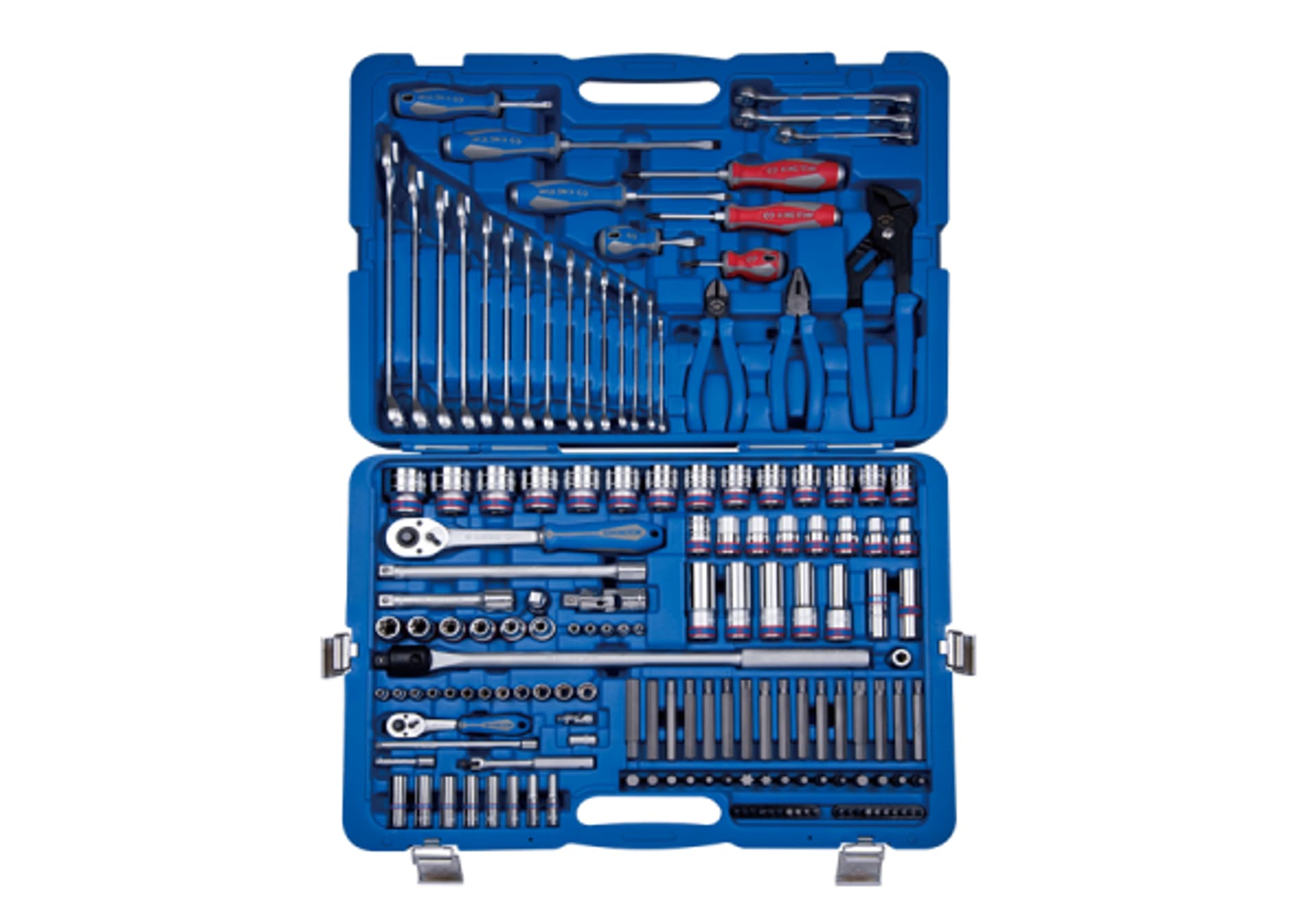 

ZESTAW NARZĘDZI 153 cz., NASADKI 1/4"+1/2" 4 -32mm 6-kąt., WKRĘTAKI, SZCZYPCE, KLUCZE, BITY, WALIZKA King Tony