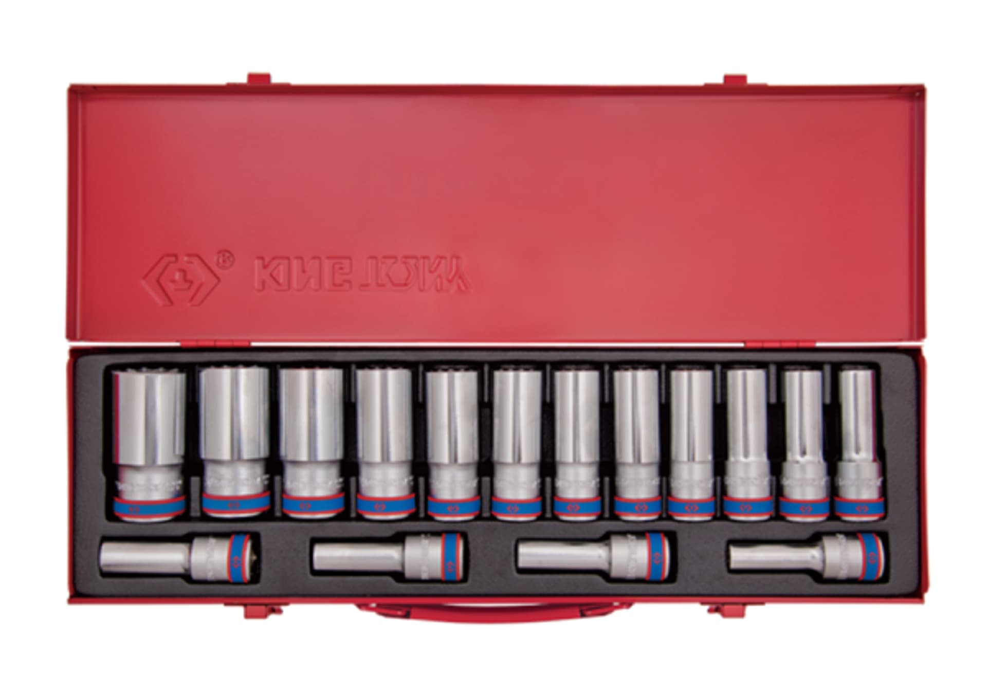 

ZESTAW NASADEK 1/2" 16cz. DŁUGIE 10 - 32mm 6-kąt. KASETA King Tony