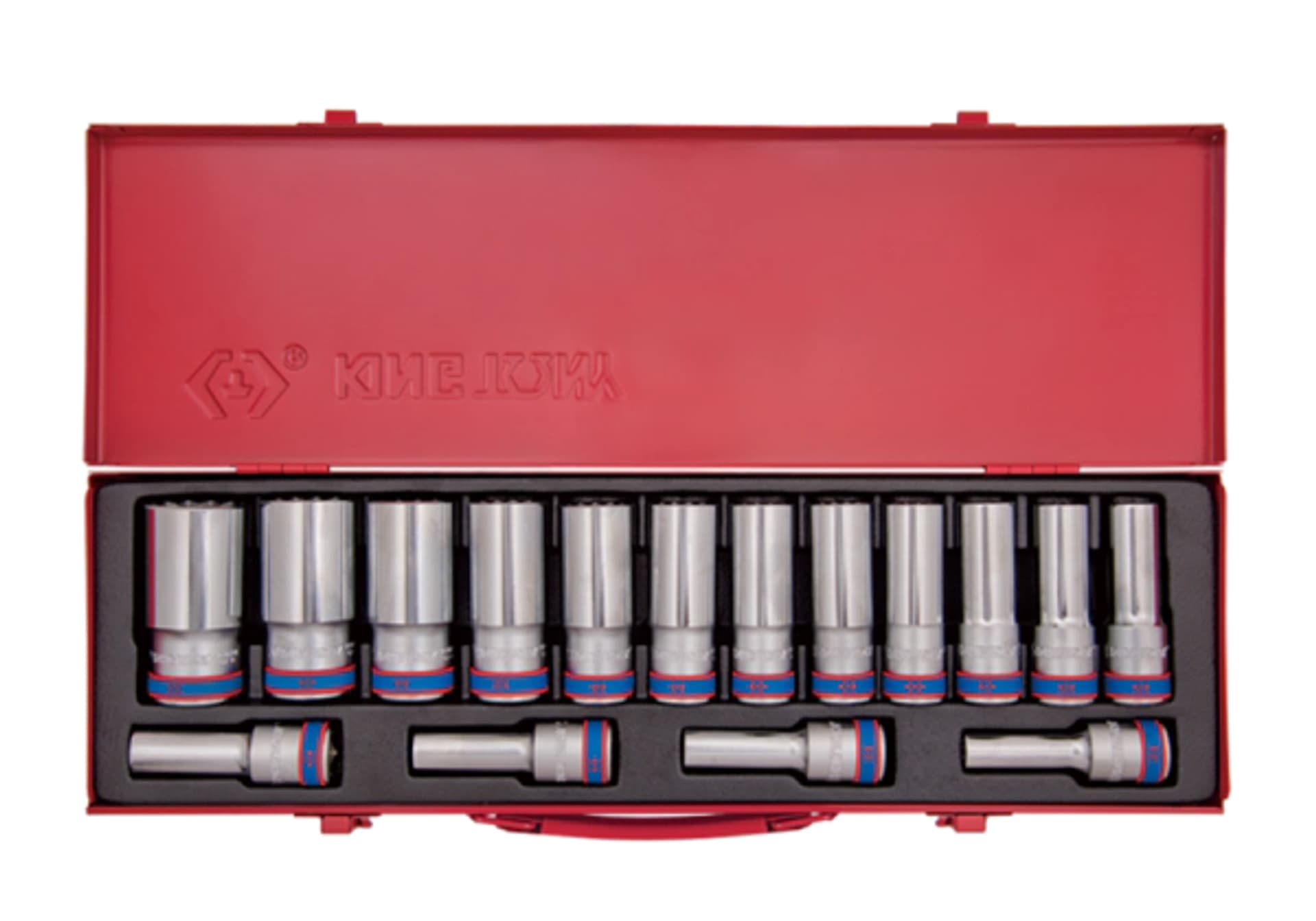 

ZESTAW NASADEK 1/2" 16cz. DŁUGIE 10 - 32mm 12-kąt. KASETA King Tony