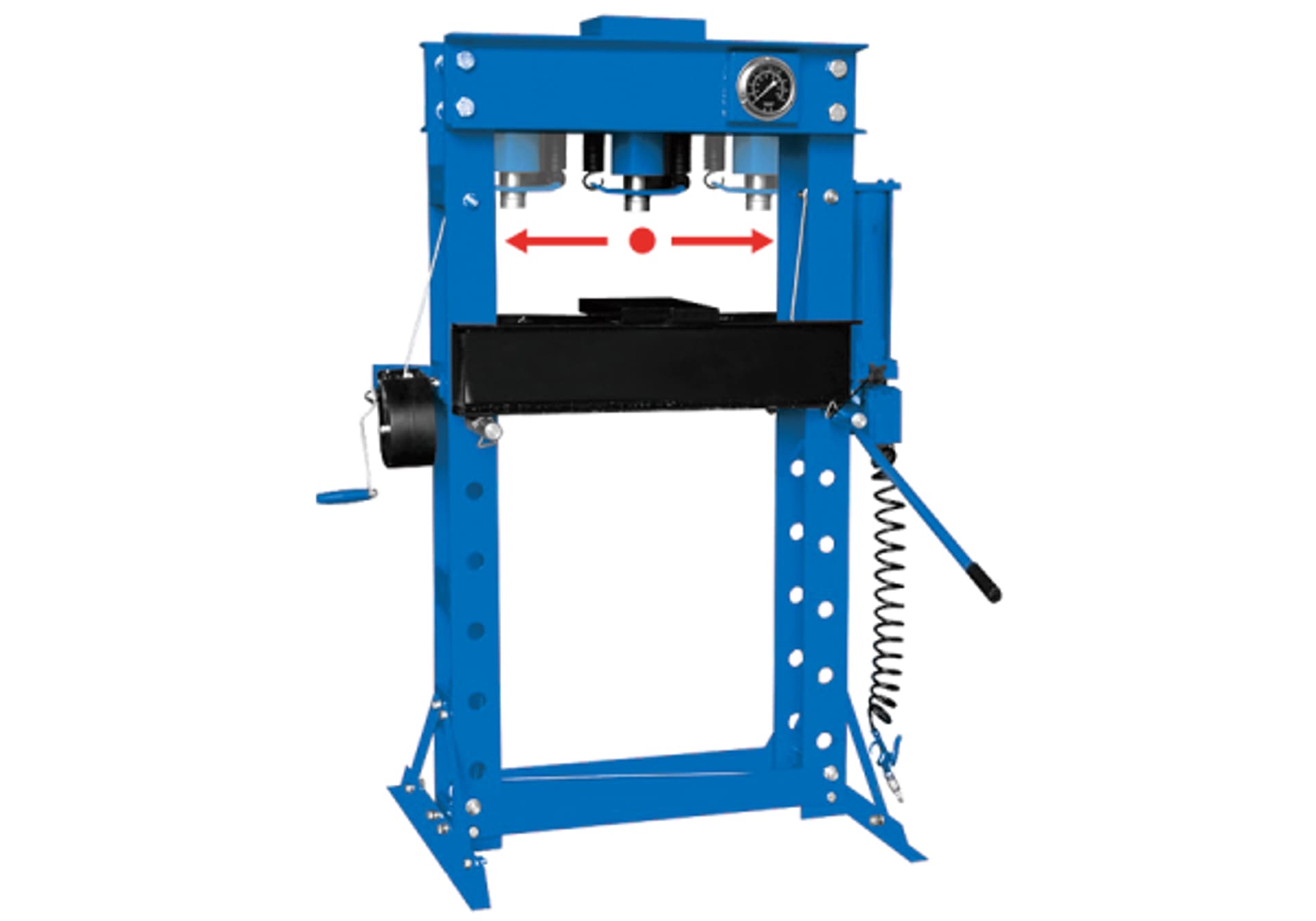 

PRASA HYDRAULICZNO PNEUMATYCZNA 50-TON Z MANOMETREM, zakres 0-890 mm King Tony