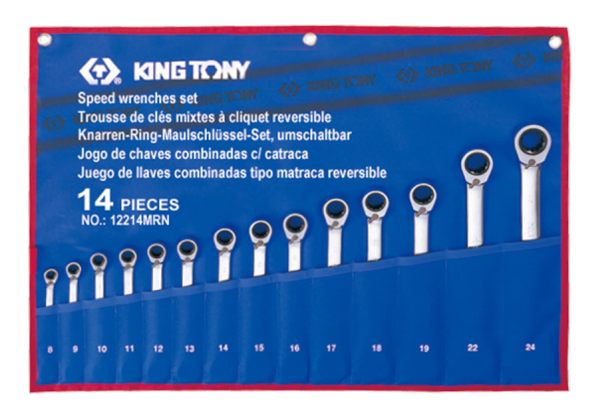 

ZESTAW KLUCZY PŁASKO-OCZKOWYCH Z GRZECHOTKĄ DWUKIERUNKOWĄ 14cz. 8 - 24mm, ETUI King Tony