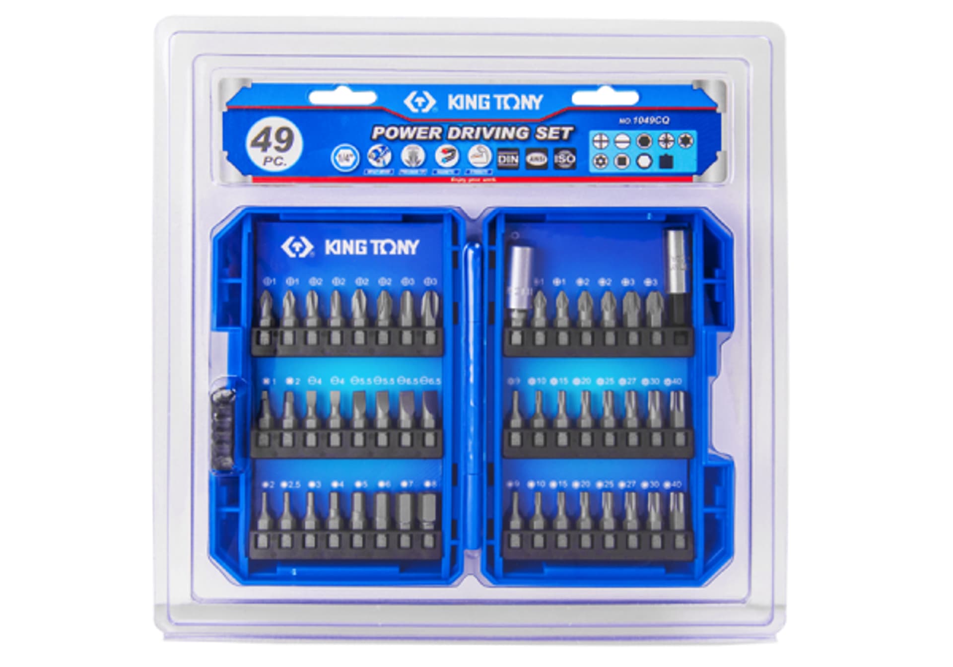 

ZESTAW BITÓW 1/4" 49cz. Z UCHWYTEM 2141 + 750-50A, PŁASKIE, PH, PZ, HEX, TORX Z OTWOREM, KWADRAT King Tony