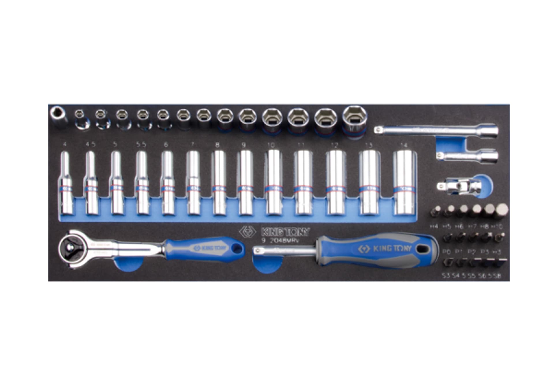 

ZESTAW NASADEK 1/4" 48cz. KRÓTKIE / DŁUGIE, 6-kąt. 4 - 14mm, BITY, Z AKCESORIAMI, WKŁAD Z PIANKI EVA DO WÓZKA King Tony