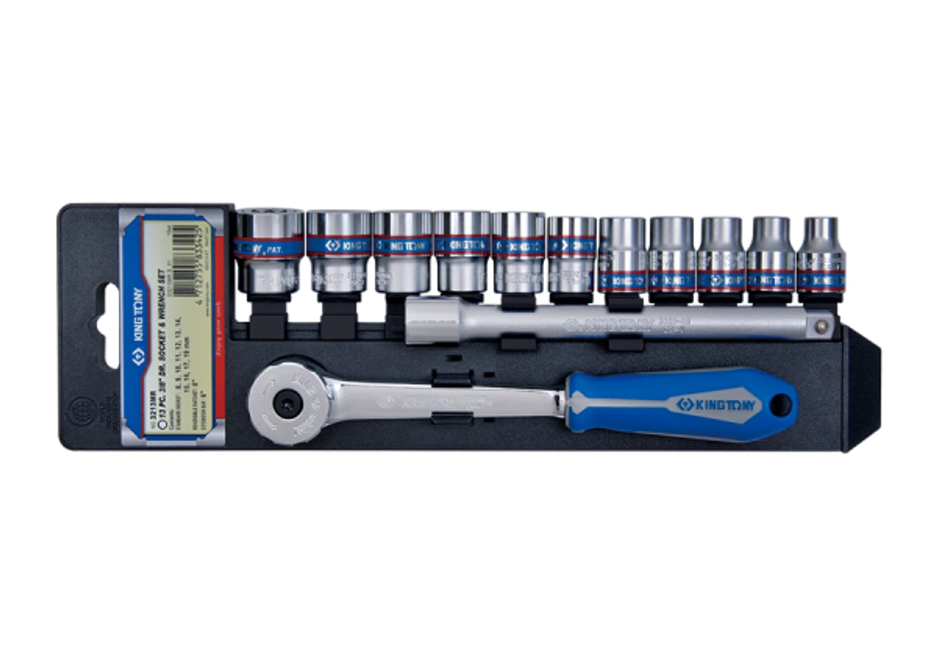 

ZESTAW NASADEK 3/8" 13cz. KRÓTKIE 12-kąt. 8 - 19mm Z GRZECHOTKĄ, CHROM King Tony