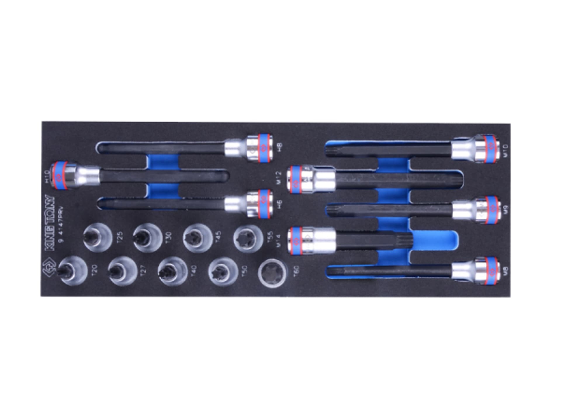 

ZESTAW NASADEK 1/2", KRÓTKIE TORX T20 - T60, DŁUGIE SPLINE M8 - M14, WKŁAD Z PIANKI EVA DO WÓZKA, 17 cz. King Tony