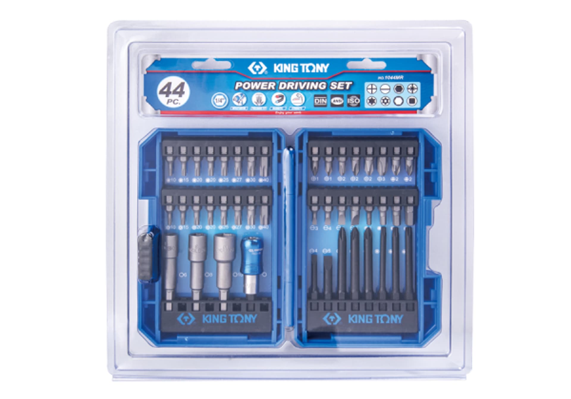 

ZESTAW BITÓW DO WKRĘTARKI 1/4" 44cz., BITY HEX, TORX, PH, PZ, PŁASKIE, NASADOWE King Tony