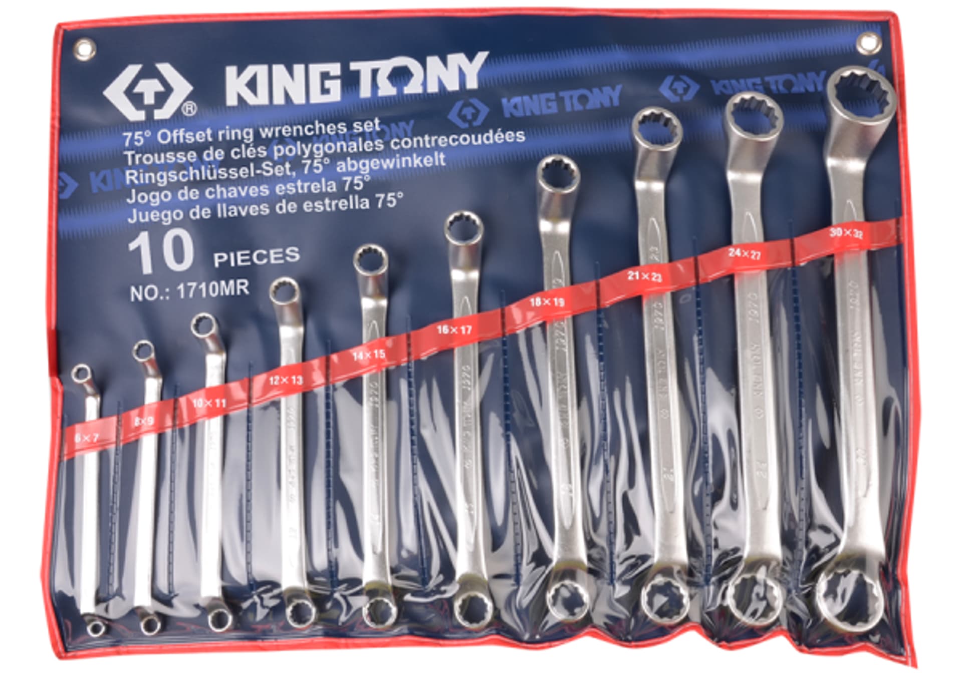 

ZESTAW KLUCZY OCZKOWYCH ODGIĘTYCH 75° 10cz. 6 - 32mm, ETUI King Tony