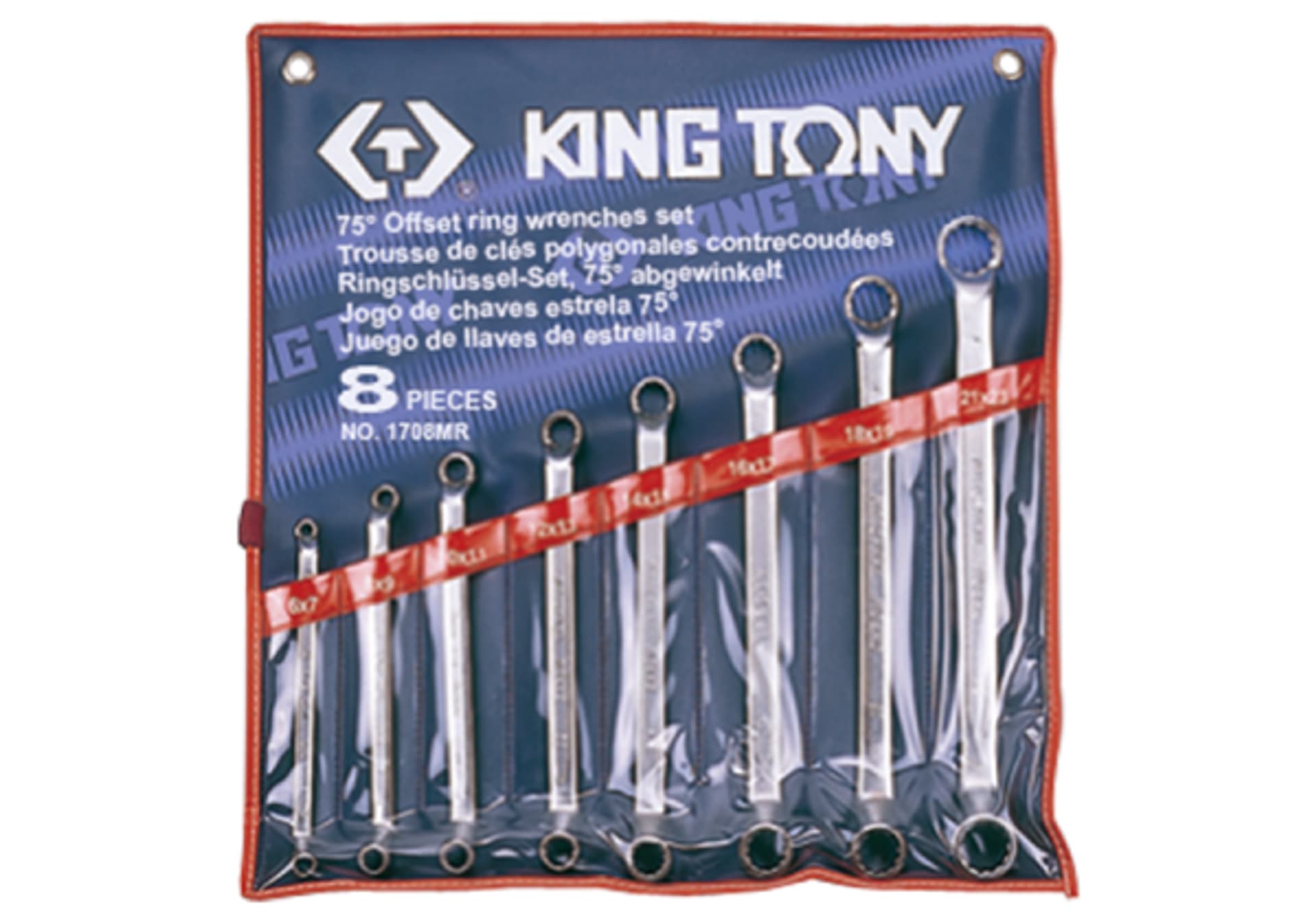 

ZESTAW KLUCZY OCZKOWYCH ODGIĘTYCH 75° 8cz. 6 - 23mm, ETUI King Tony