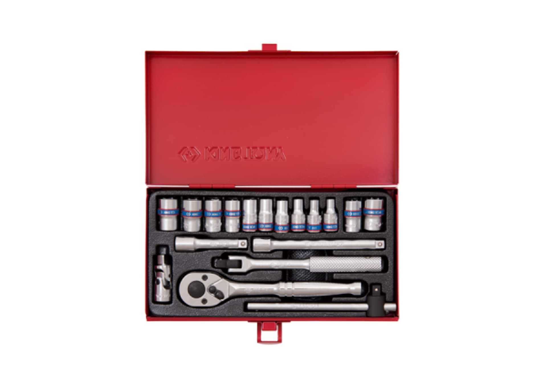 

ZESTAW NASADEK 1/4" 18cz. KRÓTKIE, 6/8-kąt. 4 - 12mm Z GRZECHOTKĄ I AKCESORIAMI, KASETA King Tony