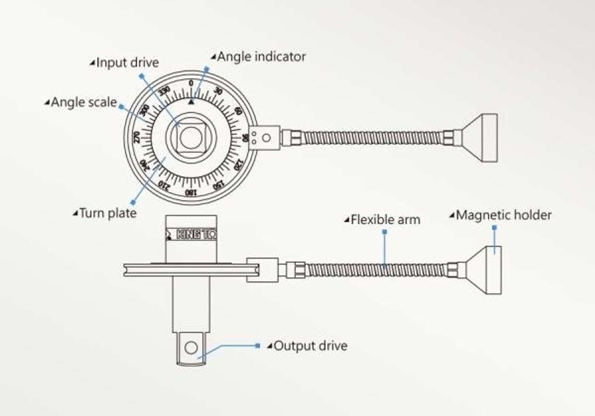 

WSKAŹNIK KĄTA DOKRĘCANIA DO KLUCZY DYNAMOMETRYCZNYCH 1/2" Z MAGNESEM King Tony