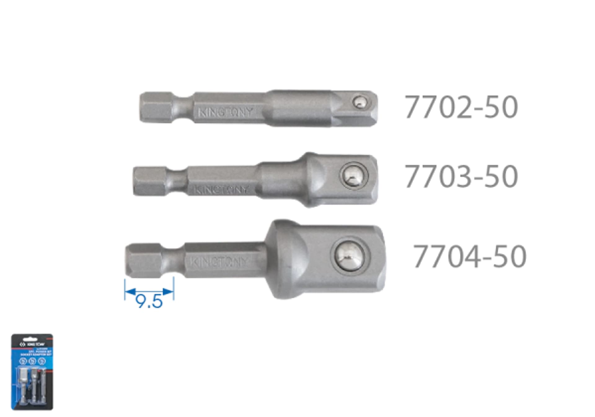 

ZESTAW UCHWYTÓW TRZPIENIOWYCH DO WKRĘTAREK 1/4" CALOWE 1/4", 3/8", 1/2" x 50mm, ZACZEP KULKOWY King Tony