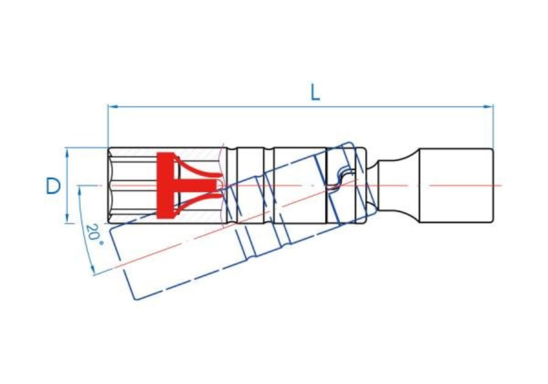 

PRZEGUBOWA NASADKA DO ŚWIEC 3/8" 16mm x 101mm 12-kąt. WKŁADKA Z METALOWYM KLIPSEM King Tony