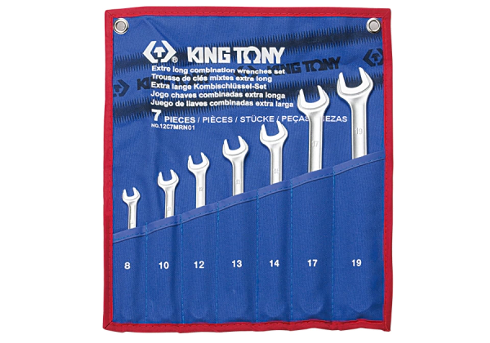 

ZESTAW KLUCZY PŁASKO-OCZKOWYCH DŁUGICH 7cz. 8 - 19mm, ETUI King Tony