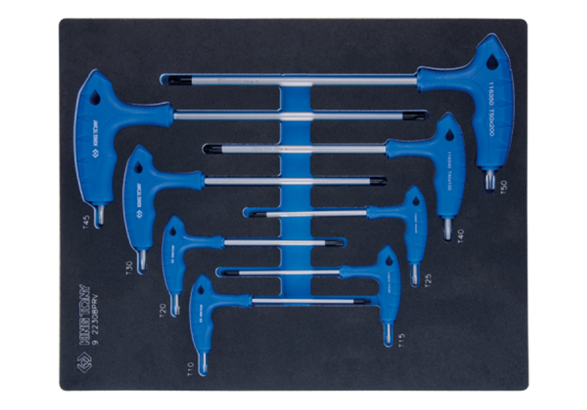 

ZESTAW IMBUSÓW Z UCHWYTEM "L" 8szt. TORX / TORX T10 - T50, WKŁAD Z PIANKI EVA DO WÓZKA King Tony