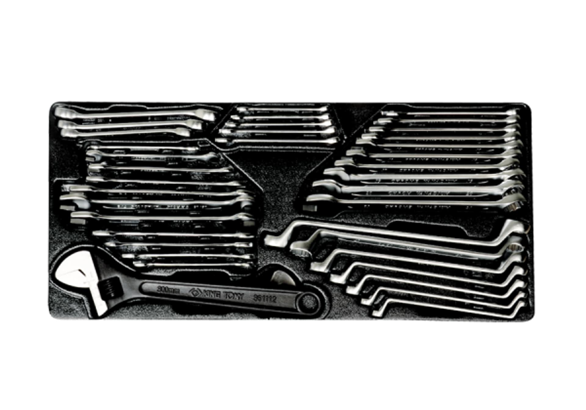 

ZESTAW KLUCZY 38cz. - PŁASKO-OCZKOWE 15cz. 6-21mm, PŁASKIE 11cz. 8-19mm, CALOWE 1/4-7/8", KLUCZE OCZKOWE ODGIĘTE 6-19, WKŁAD DO King Tony