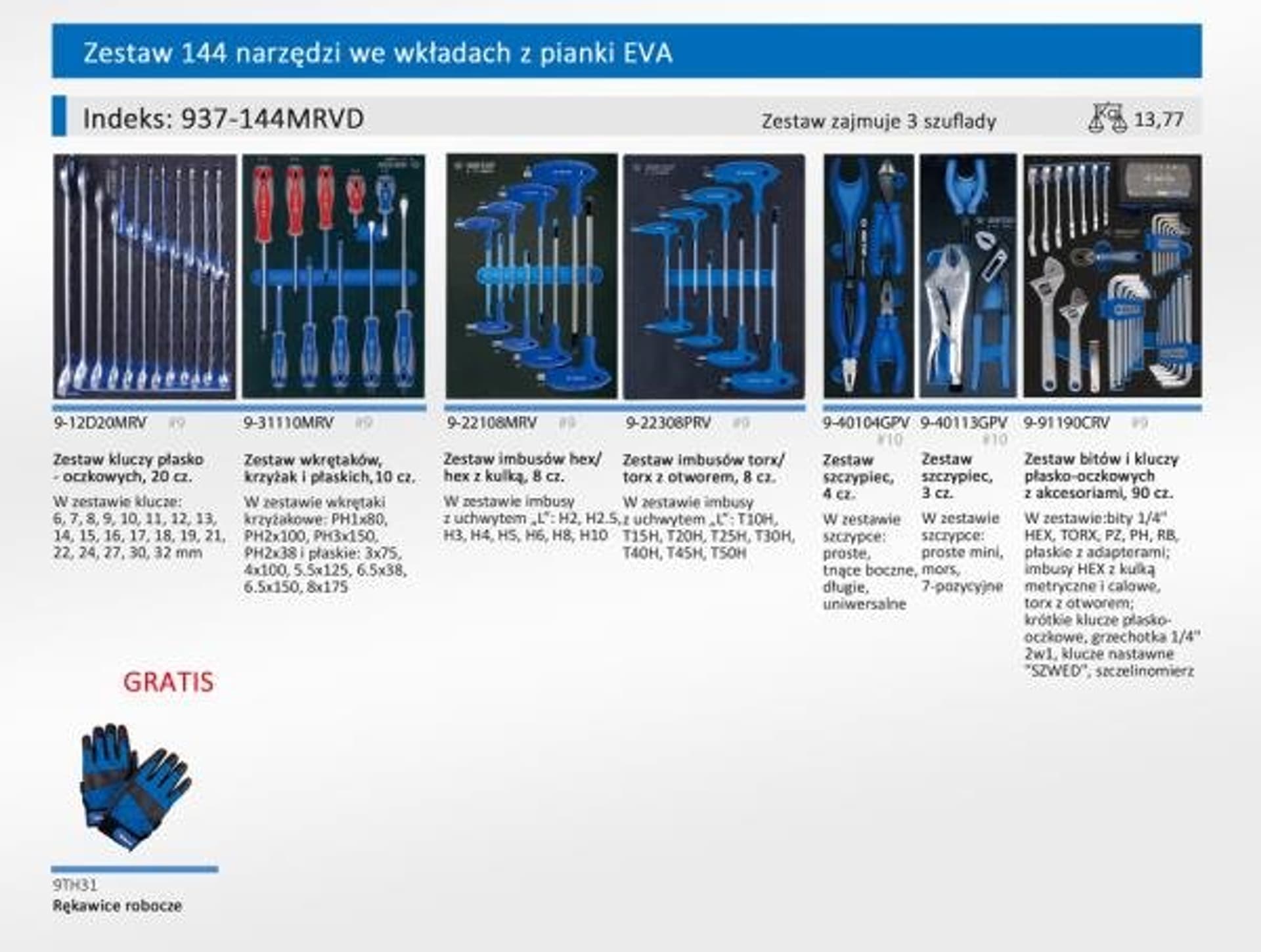 

ZESTAW 144cz. NARZĘDZI DO WÓZKA PROMOCYJNEGO (WKŁADY Z PIANKI) King Tony, Wkłady z pianki) king ton