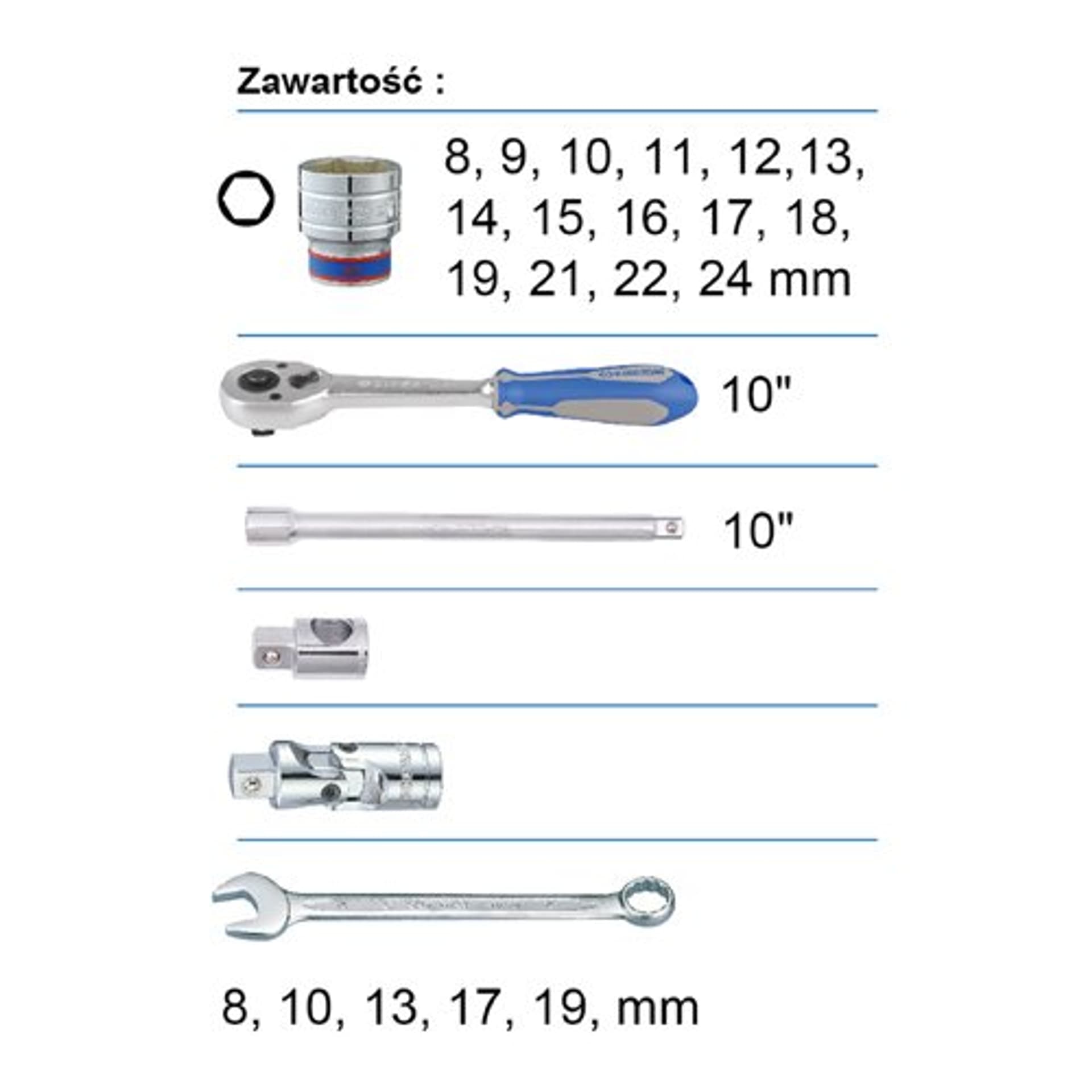 

KING TONY - ZESTAW NASADEK 1/2" 24cz. KRÓTKIE 6-kąt. 8-24mm, KLUCZE PŁASKO OCZKOWE, AKCESORIA, WALIZKA GRATIS King Tony