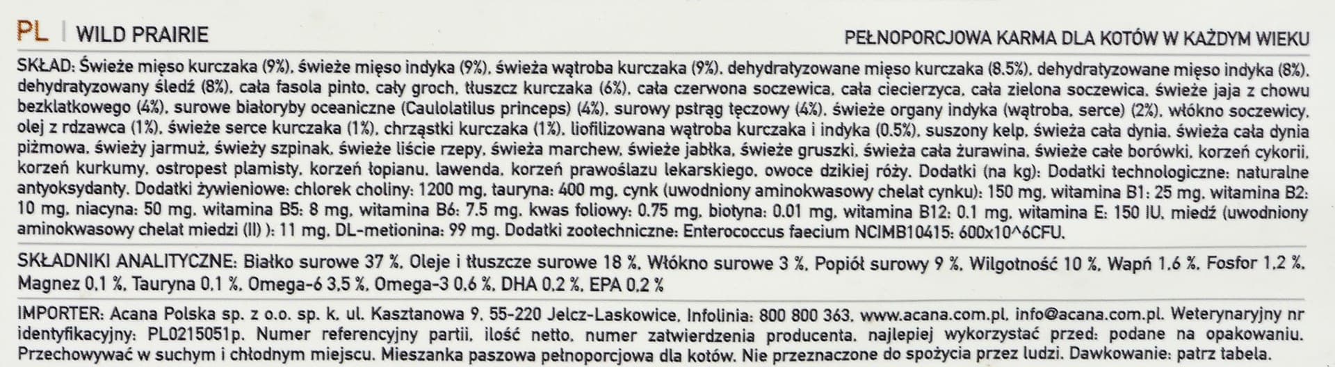

ACANA WILD PRAIRIE CAT KARMA DLA KOTA 1,8 kg