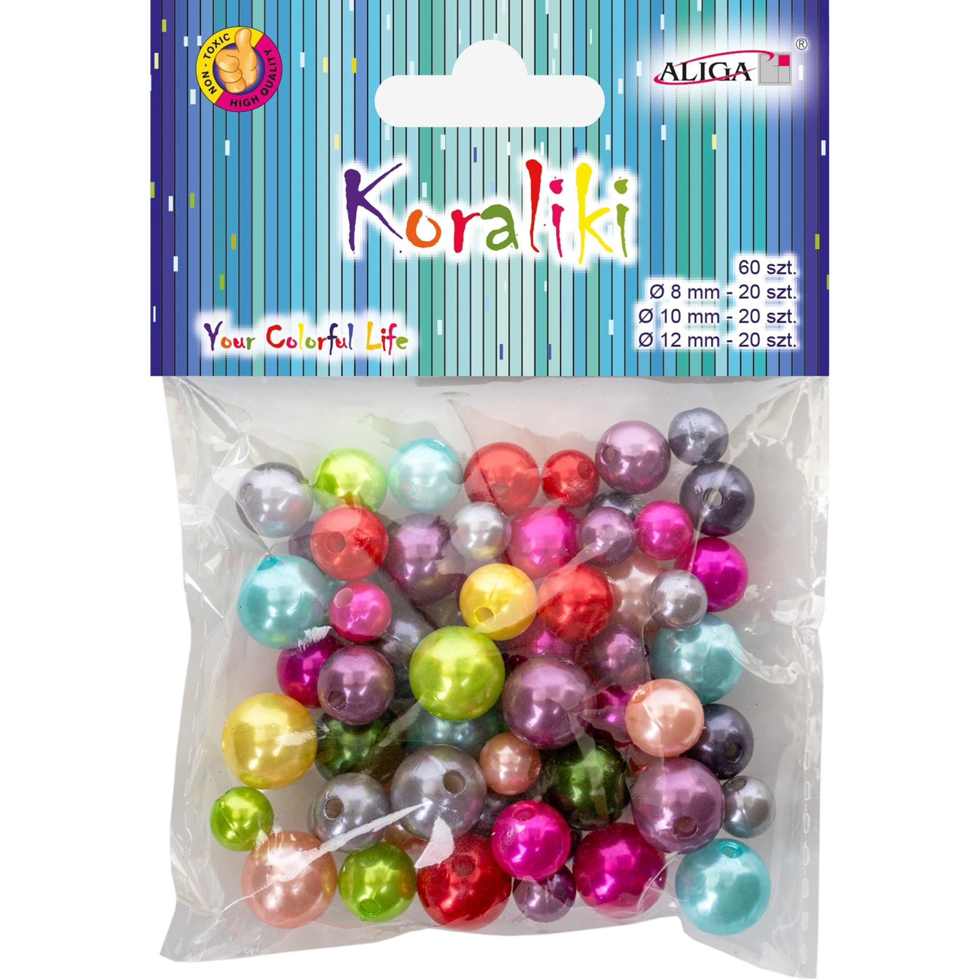 

Koraliki plastikowe okrągłe mix kolorów i rozm. 60szt. PJ-7858 ALIGA
