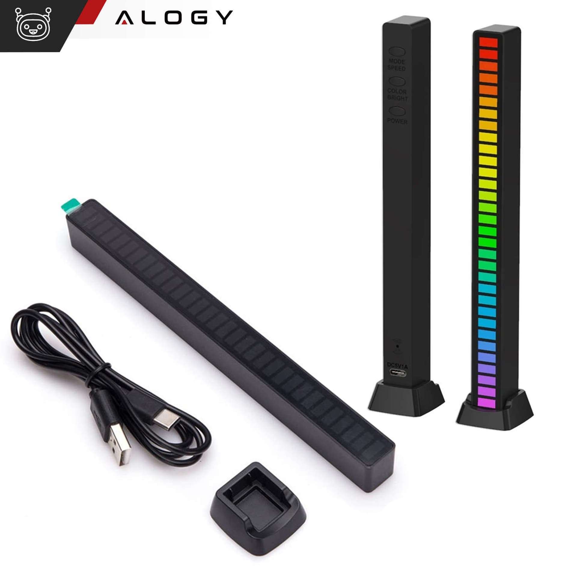 

Lampa LED RGB Lampka USB migająca w rytm muzyki Listwa Smart Bar 18cm kolorowa 32bit Gaming Alogy Czarny